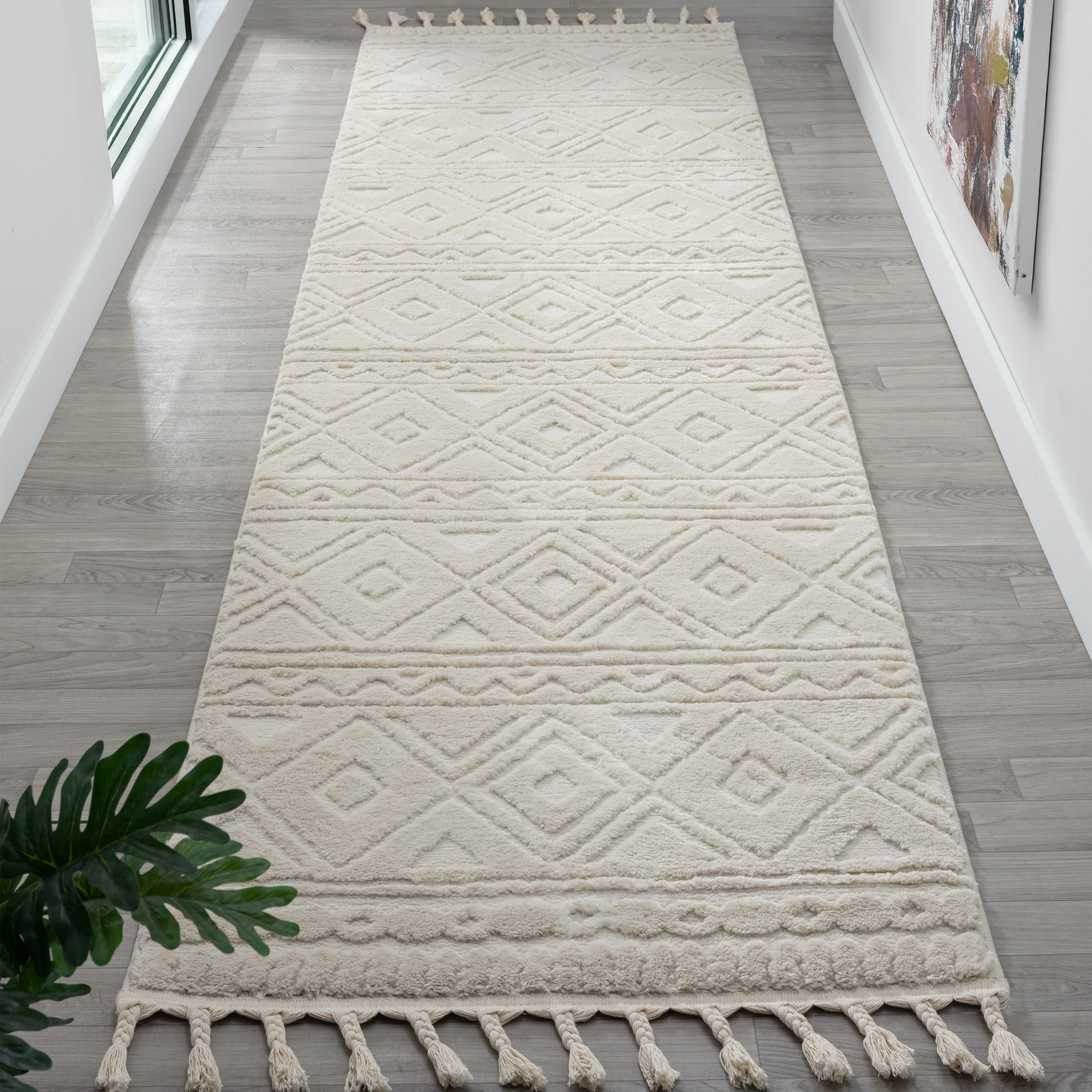 OTTO home Teppich Bonvo, rechteckig, Höhe: 19 mm, mit Fransen, Hoch-Tief-Struktur, Wohnzimmer, Schlafzimmer, Boho-Style