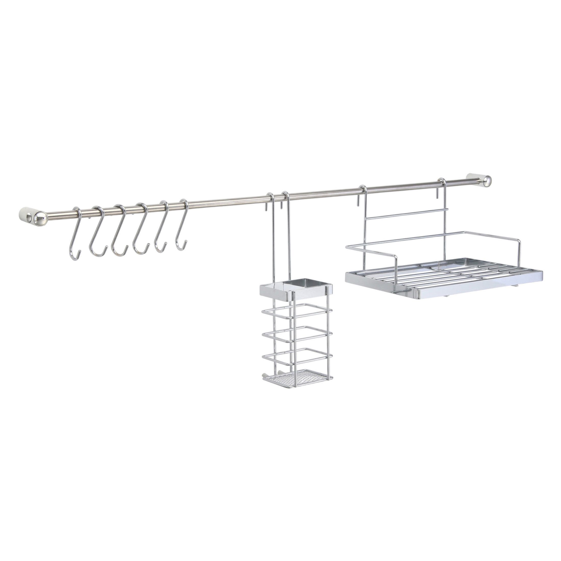 Harms Import Küchenorganizer-Set, (Set, 16-tlg., 2 Regale, Rollenhalter, Besteckhalte, Haken, 2 Stangen), Küchenleisten Set verchromt 16-tlg.