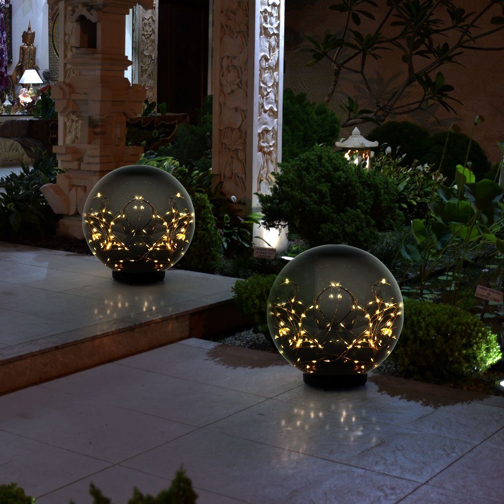 etc-shop LED Warmweiß, Gartenleuchte, Deko Außen verbaut, Solar fest 2x Weg Garten Kugel LED Steck Strahler Lampen LED-Leuchtmittel