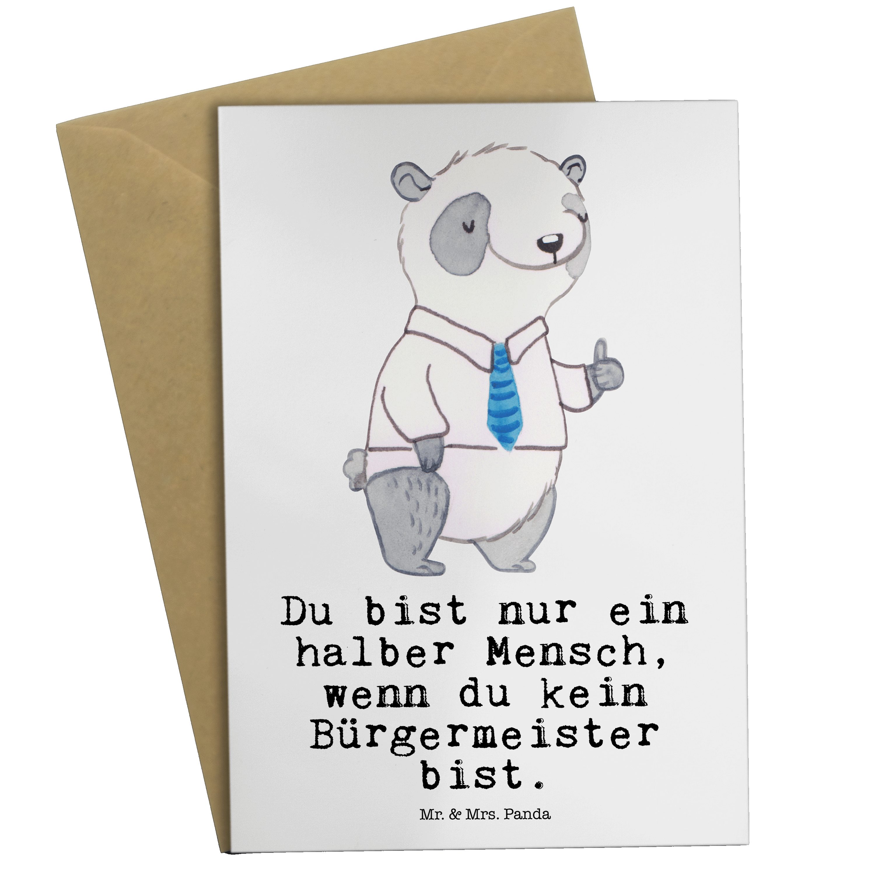 Mr. & Mrs. Panda Grußkarte Bürgermeister mit Herz - Weiß - Geschenk, Hochzeitskarte, Dankeschön | Grußkarten