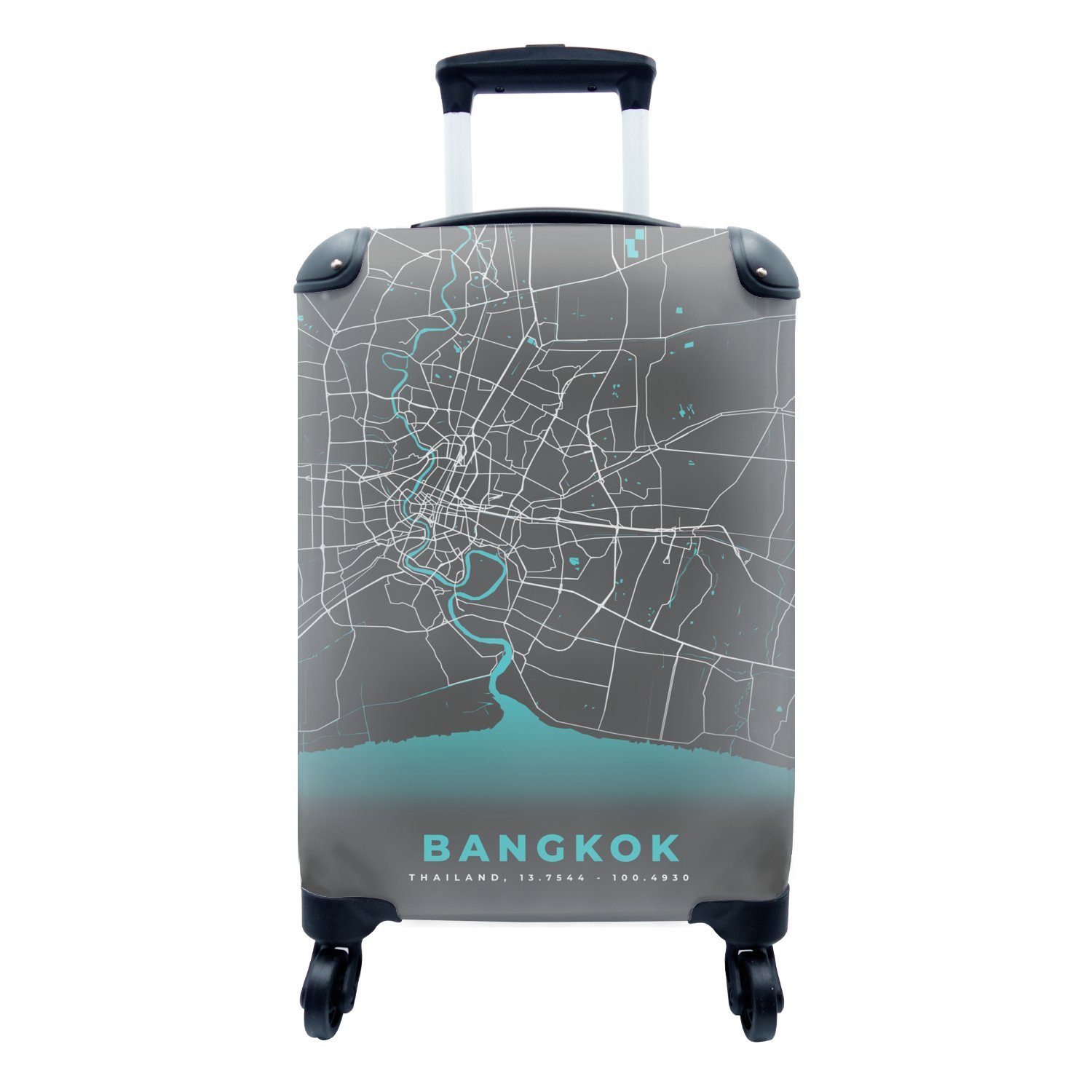 - 4 MuchoWow Karte Rollen, Reisetasche Handgepäck Bangkok für mit Ferien, Stadtplan, Reisekoffer - Trolley, Blau - rollen, Handgepäckkoffer