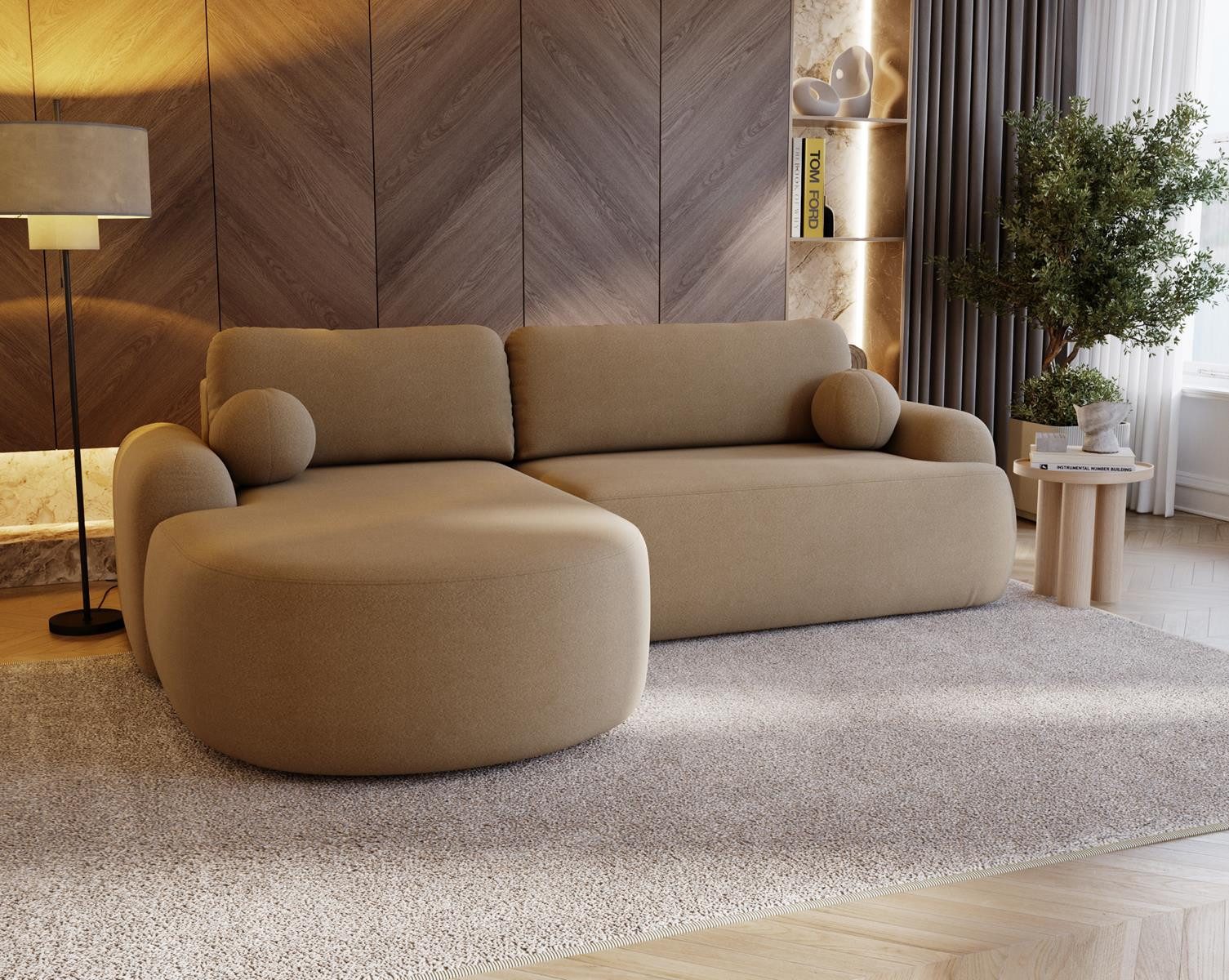 Compleo Ecksofa boucle mit breiter Ottomane OLIO, rundes Design, Exklusiv d günstig online kaufen