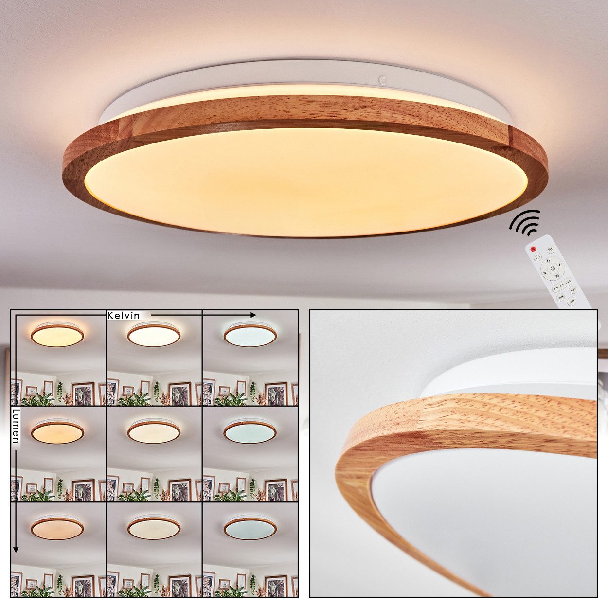 hofstein Deckenleuchte Deckenlampe aus Metall/Holz/Kunststoff in Weiß/Natur günstig online kaufen