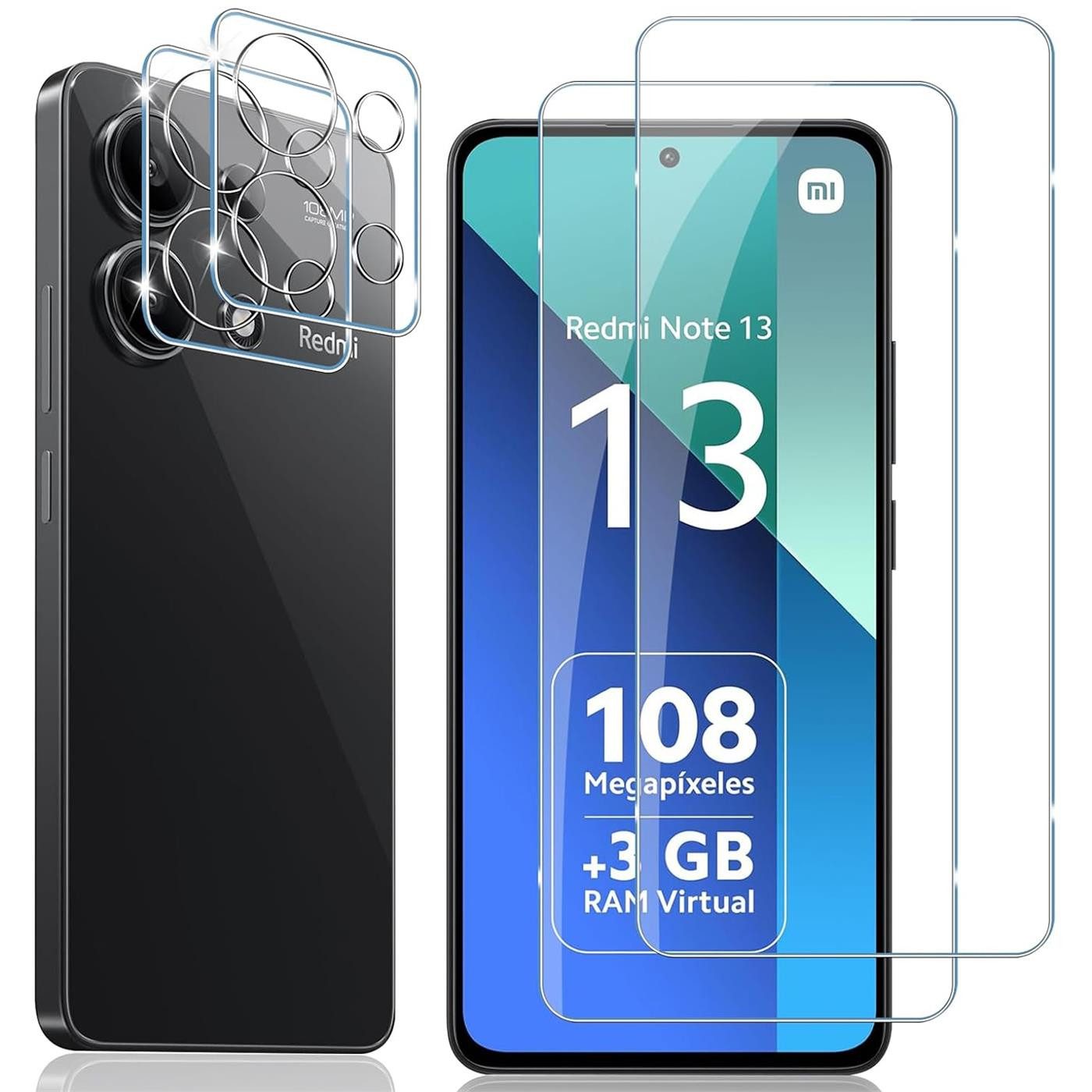CoolGadget Schutzfolie Panzerfolie für Xiaomi Redmi Note 13 4G, (Spar-Set 4in1, 2x Displayschutz, 2x Kameraschutz), Panzerglas Schutzfolie für Xiaomi Redmi Note 13 4G