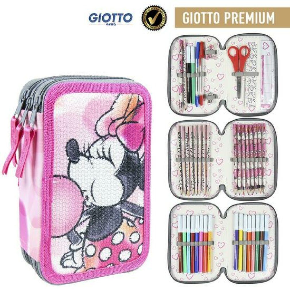 Artesanía Papierscheren Minnie Mouse Dreikammer-Federmäppchen mit Giotto Premium Zubehör Cerda