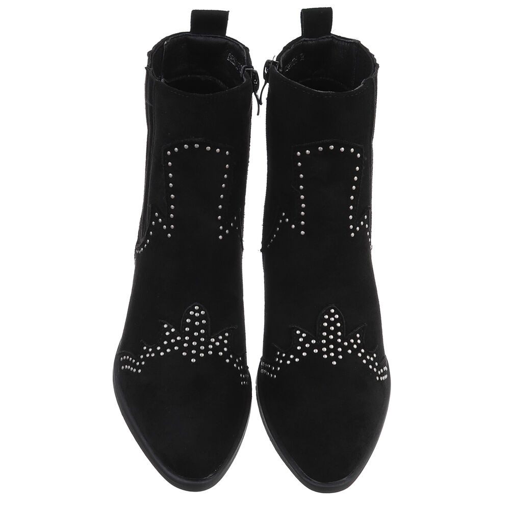 Ital-Design Elegante Damen Stiefelette mit Details für Alltag und Freizeit Westernstiefelette (90471319) Blockabsatz Stiefeletten in Schwarz