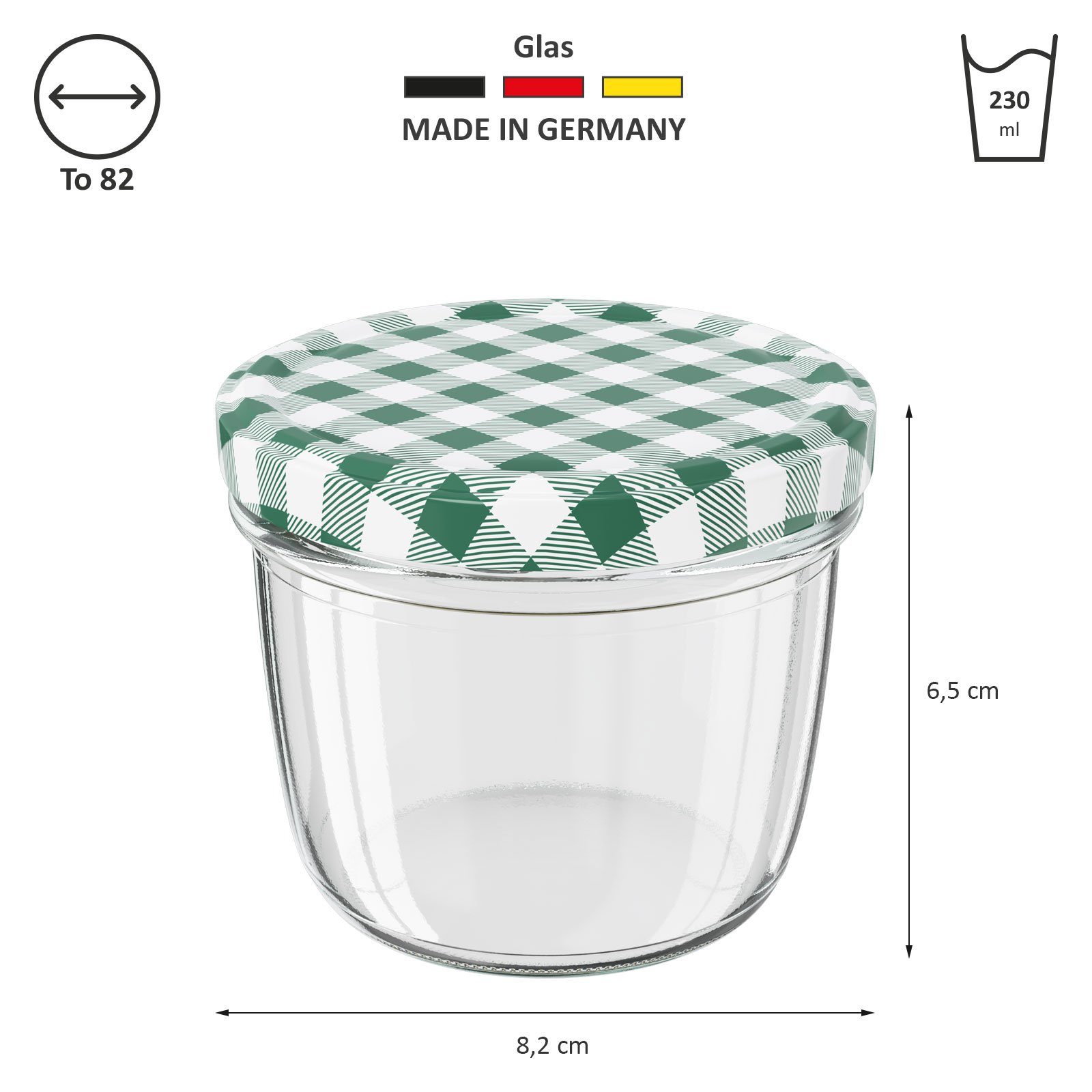 Wellgro Vorratsglas Einmachgläser Schraubdeckel grün kariert - 230 ml, (50-tlg) – Bild 2 von 5
