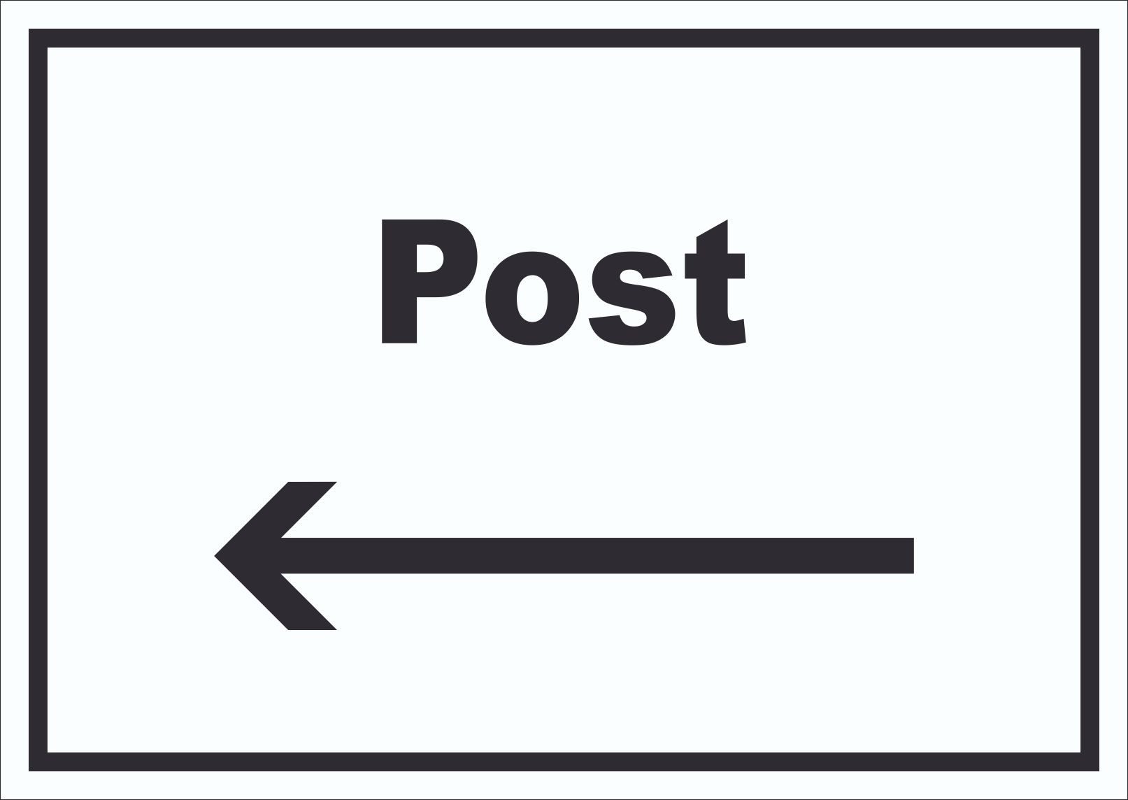 HB-Druck Hinweisschild Post Schild mit Text und Richtungspfeil links Annahme Brief Paket, wetterfest, stabil, UV-beständig, kratzfest