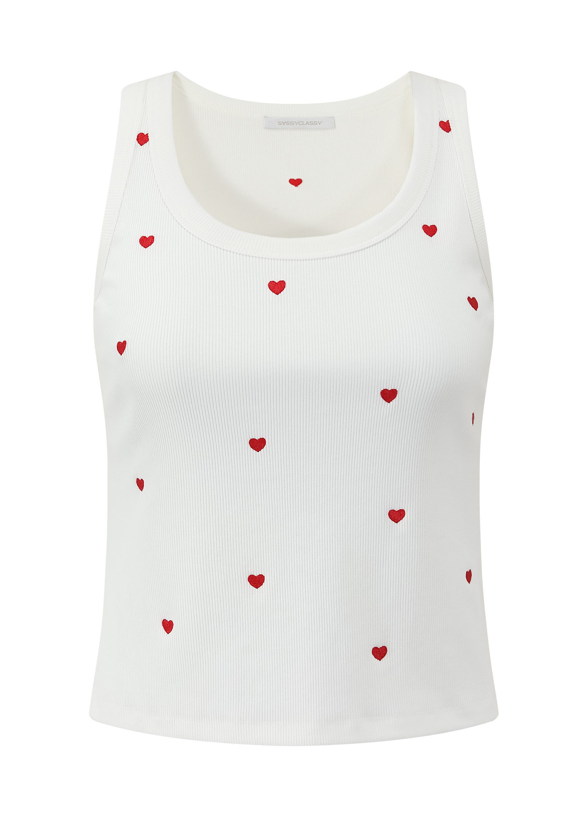 SASSYCLASSY T-Shirt Top mit roter Herzstickerei für Damen Sommerliches Träg günstig online kaufen