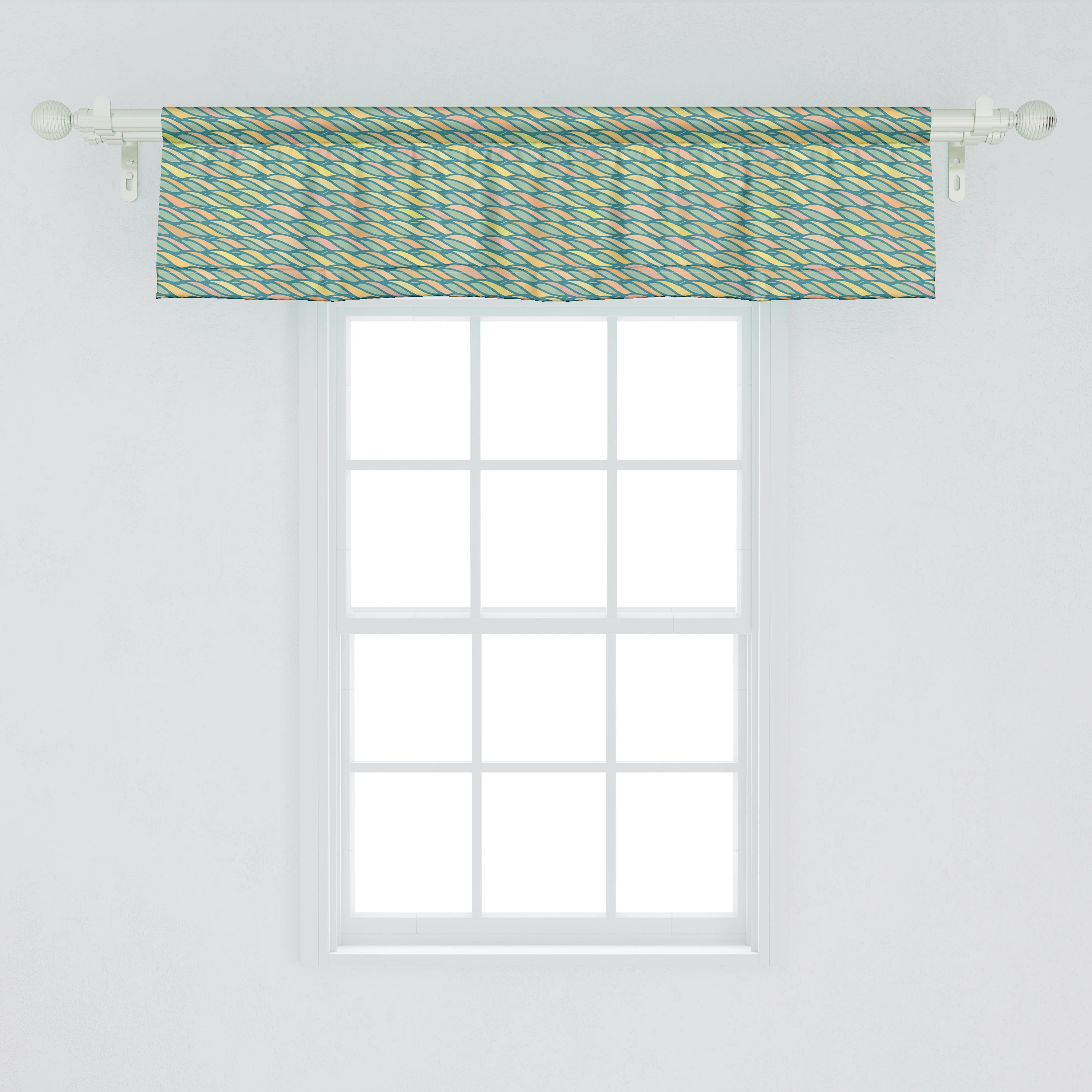 Stangentasche, Abstrakt Scheibengardine Kunst Schlafzimmer Volant Dekor Abakuhaus, für mit Wave-Motive Küche Vorhang Spiral Microfaser,