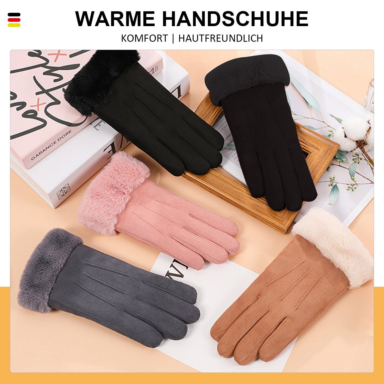 MAGICSHE Fleecehandschuhe Damen Rosa Warme Winter Touchscreen Handschuhe