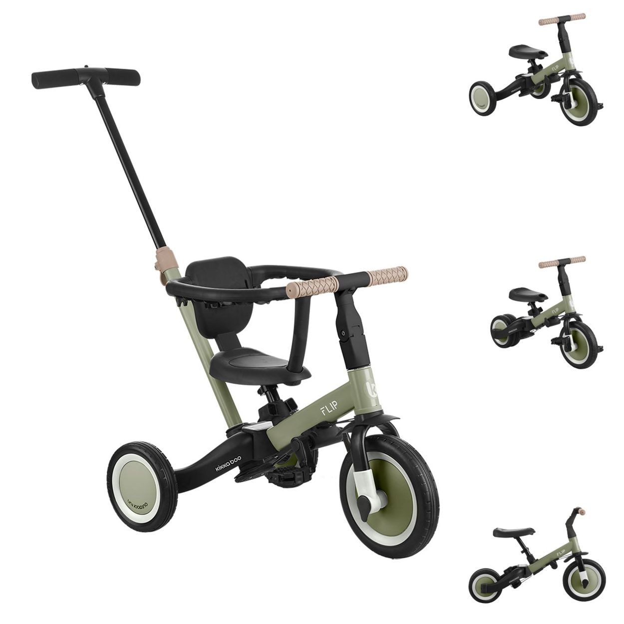 Kikkaboo Dreirad Dreirad Flip 5 in 1, Stahlrahmen, rutschfeste Griffe, verstellbar