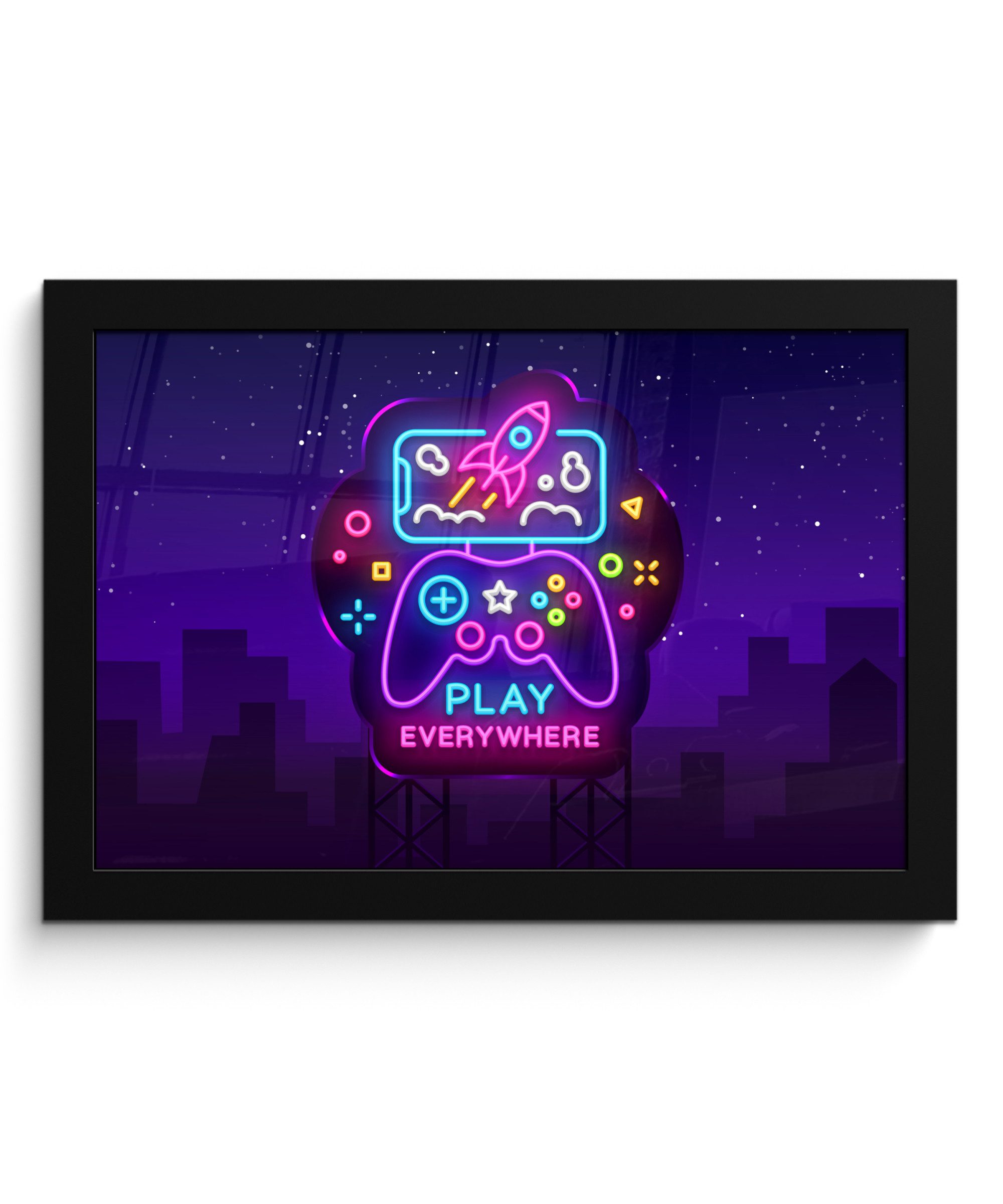 MuchoWow Poster Gaming - Neon - Spielen - Blau - Nacht - Controller, (1 St), Wandbilder, Deko Wohnzimmer Schlafzimmer, 30x20 cm