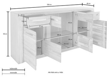 Home affaire Sideboard Kolding, Breite 200 cm mit 2 Glastüren und 2 Holztüren
