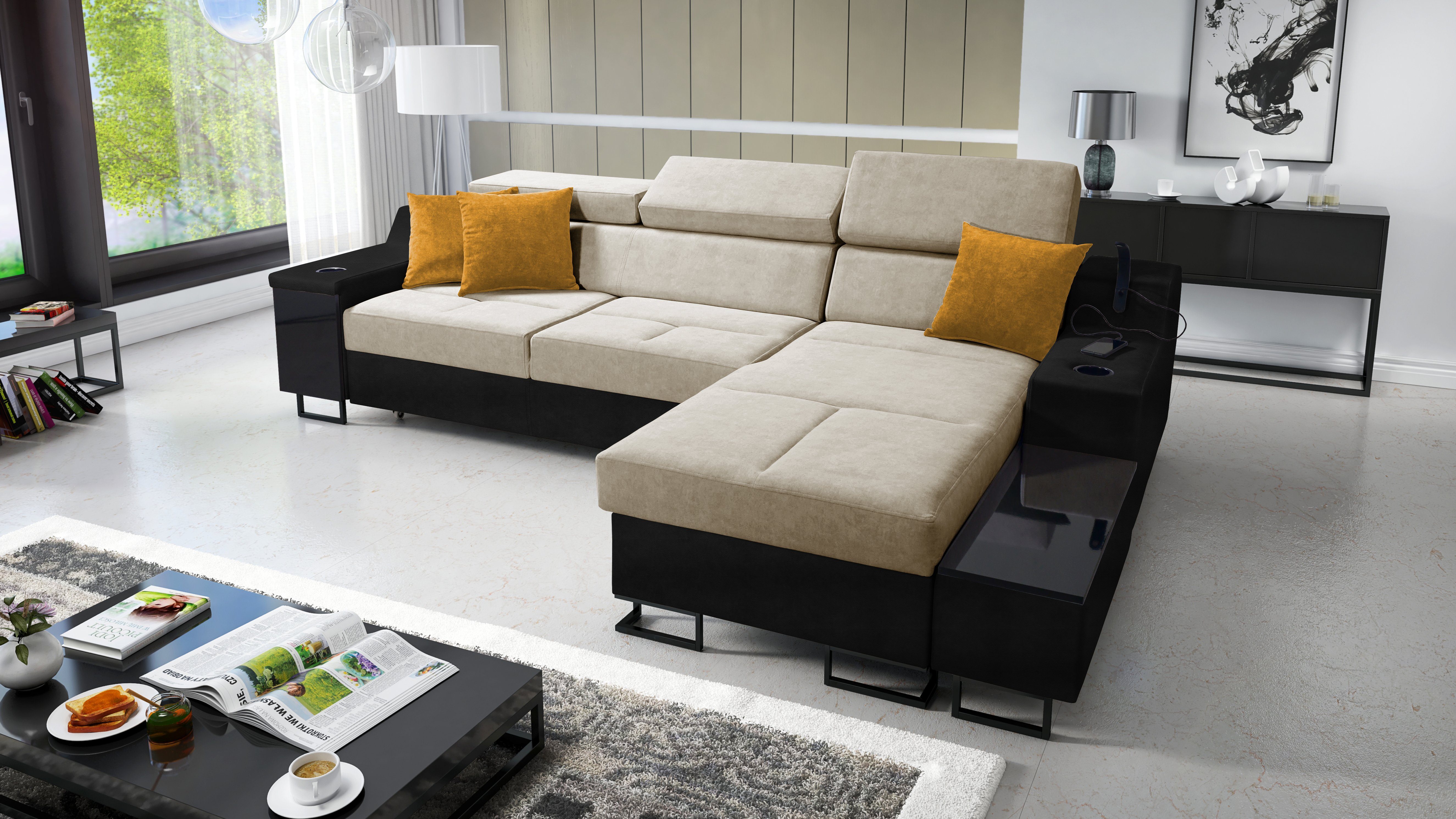 Best for Home Ecksofa Aria I Maxi: Schlaffunktion & Bettkasten für das Moderne Wohnzimmer WHISPER3+EKJV