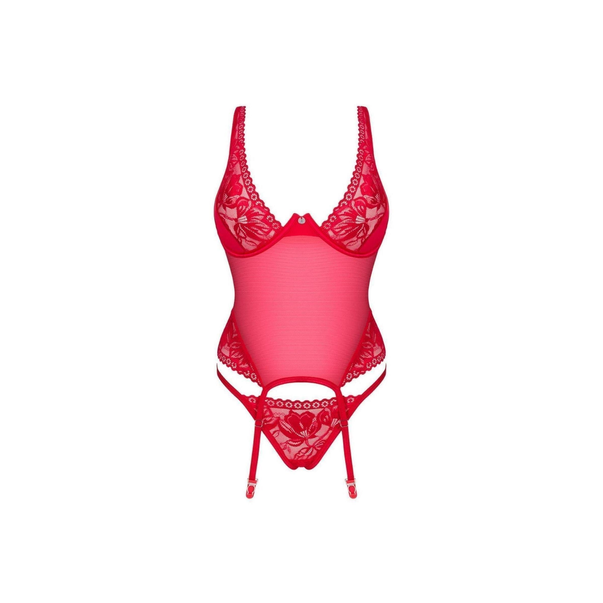Obsessive Corsage OB Lacelove corset & thong red - (ML,XSS,XXL) günstig online kaufen
