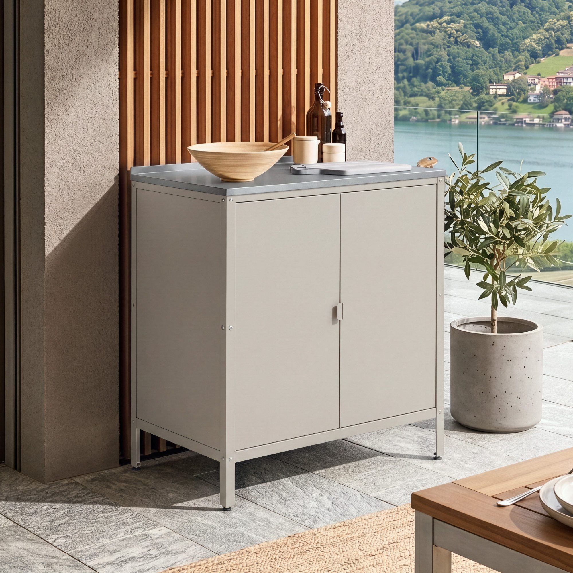 casa.pro Mehrzweckschrank »Bolognano« Schrank 92x80x50 cm mit 2 Türen Beige, matt