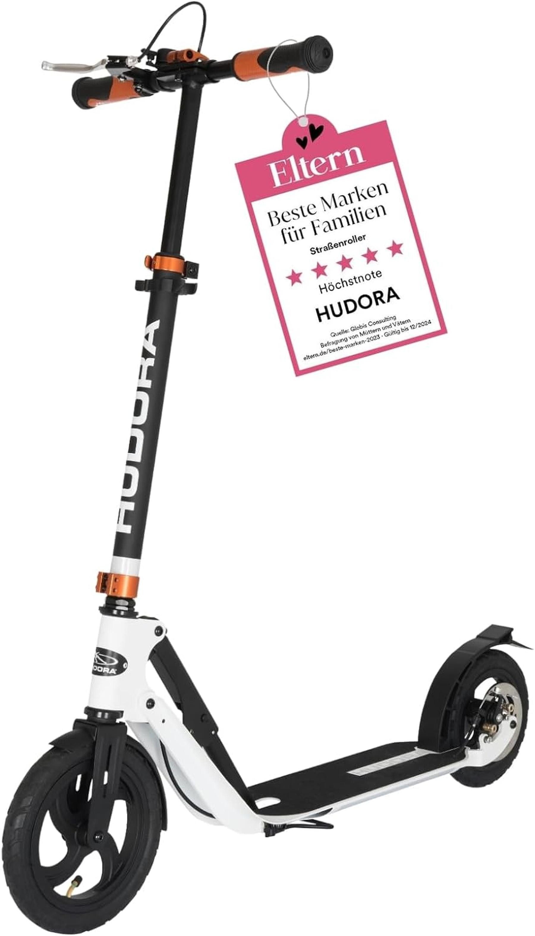 Hudora Scooter BigWheel Air Dual Brake 205 Luftreifen-Scooter Höhenverstellbarer, Griptape, Luftreifen, Klappbar