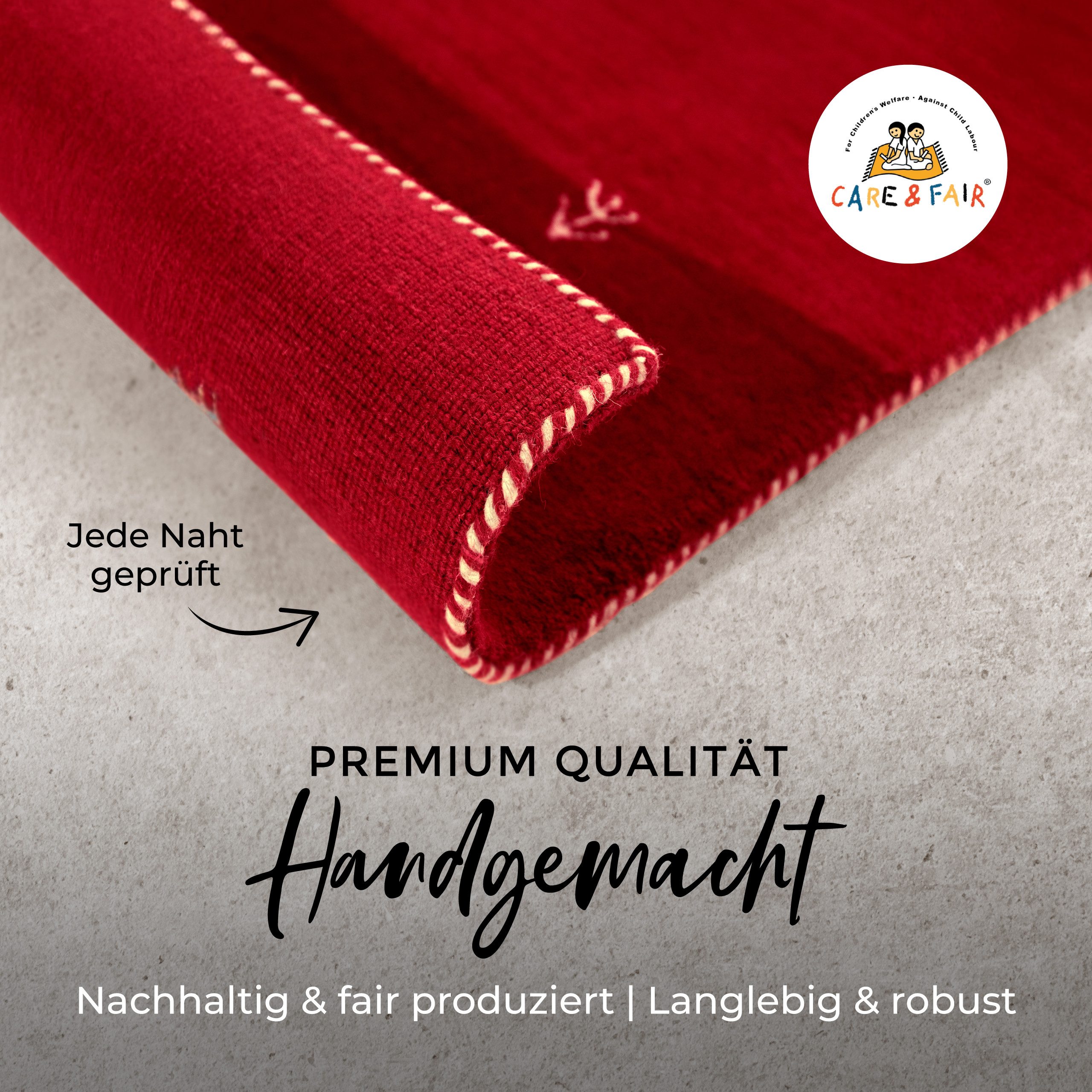 carpetfine Wollteppich Gabbeh-Uni, quadratisch, Höhe: 15 mm, reine Wolle, handgewebt, Gabbeh Loom Tiermotiv, Sonderform Quadrat