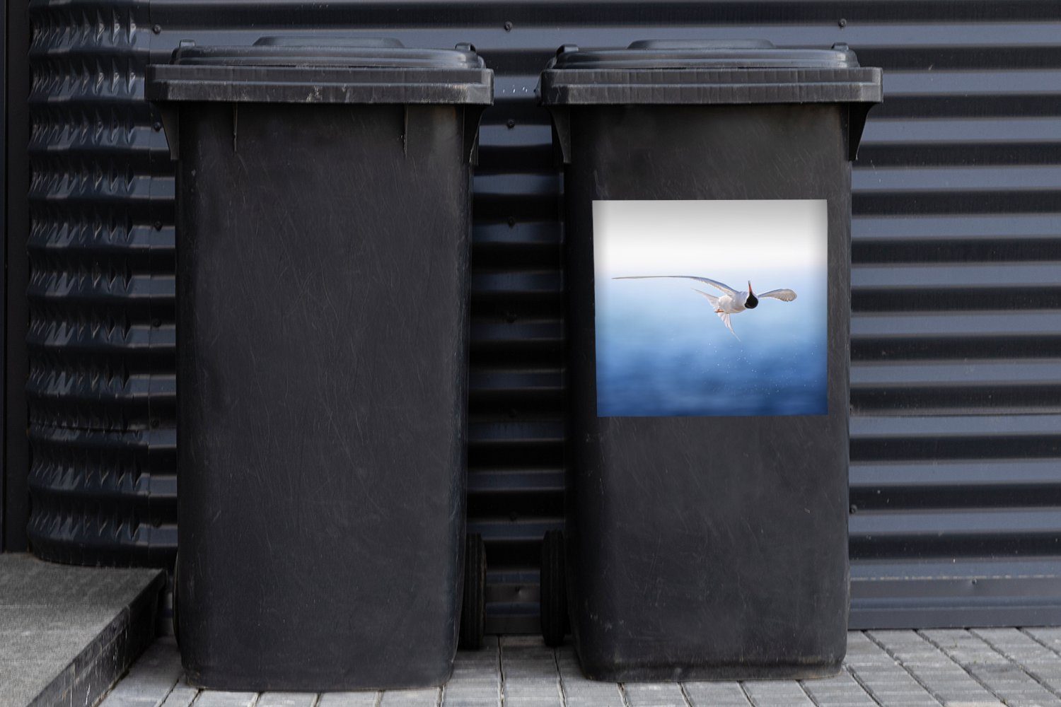 Sticker, - Wandsticker Mülltonne, MuchoWow Abfalbehälter - Container, Blau Vogel Meer St), (1 Mülleimer-aufkleber,