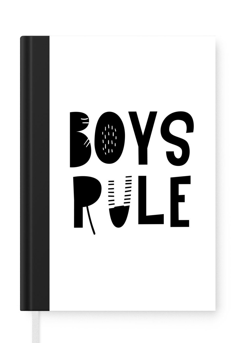 MuchoWow Notizbuch Illustration für Kinder mit dem Zitat "Boys rule" auf weißem, Journal, Merkzettel, Tagebuch, Notizheft, A5, 98 Seiten, Haushaltsbuch