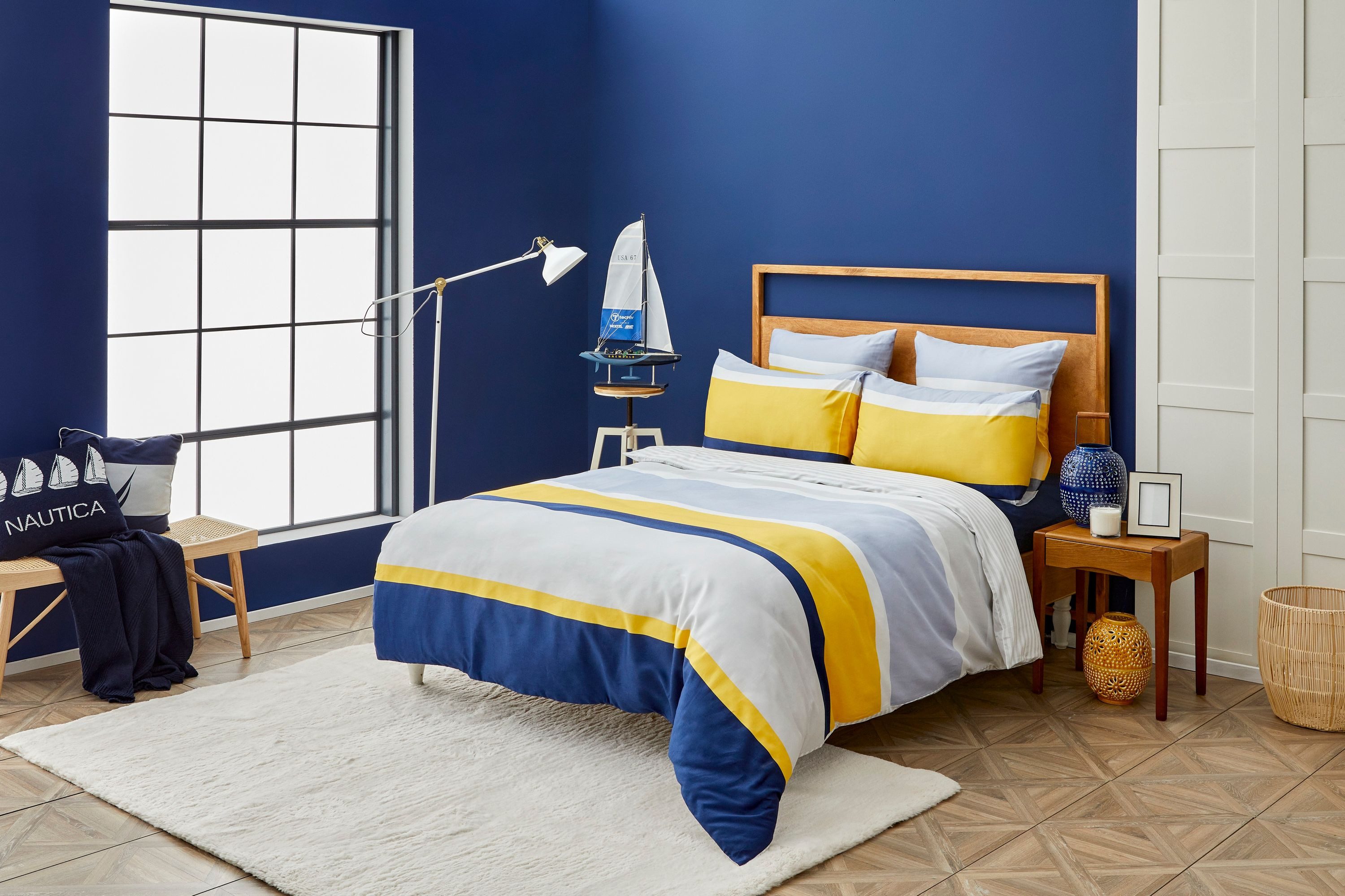 NAUTICA HOME Bettwäsche Nautica, Satin, 2 teilig, gestreift, blau, gelb, we günstig online kaufen