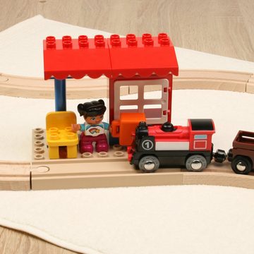 Kreative Feder Spielzeugeisenbahn-Erweiterung Schiene mit Bau-Platte für Holz-Eisenbahnen & Baukasten-Systeme, (1-tlg), aus Bio-Kunststoff; kompatibel mit Eichhorn, Brio, Lego Duplo