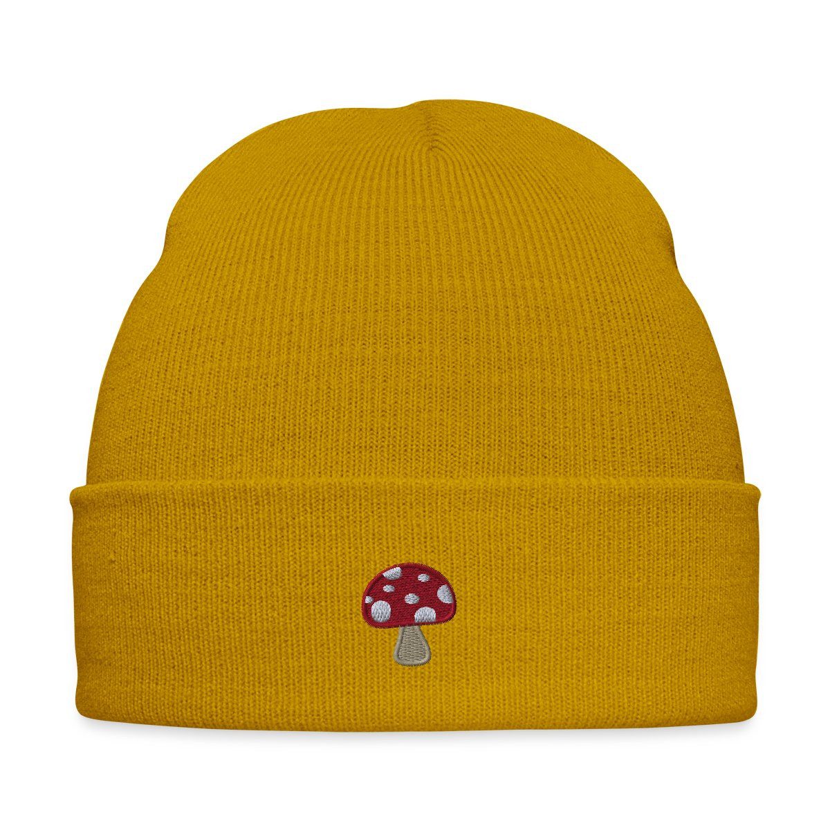 Spreadshirt Beanie Fliegenpilz Stickoptik Pilzliebe Im Retro-Stil Bestickte Wintermütze (1-St)