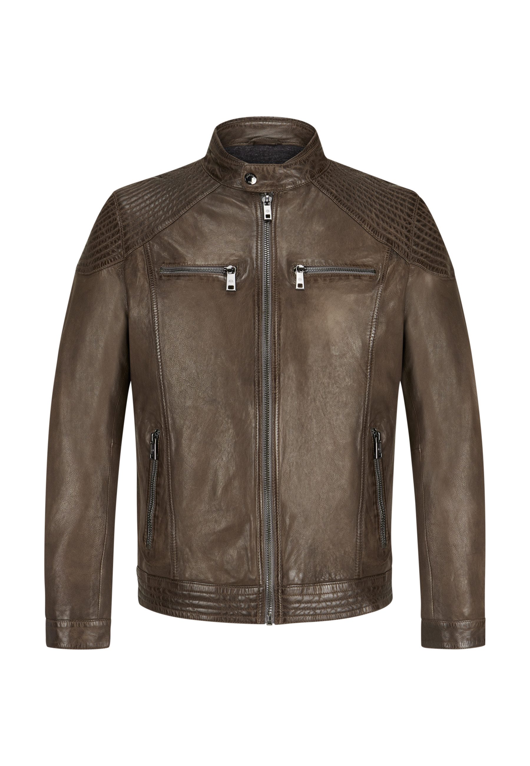 Milestone Lederjacke MSParker Herren Bikerjacke Jacke Leder klassisch normale Passform