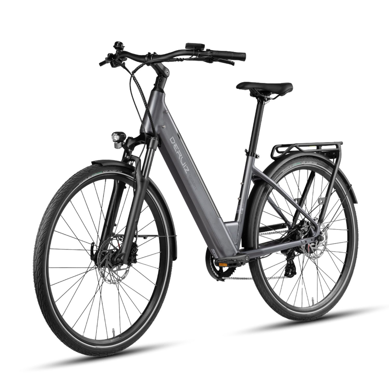 DERUIZ E-Bike Cityrad Citybike Herren Damen 28 zoll, 250W Heckmotor, 644Wh Akku, 8 Gang Shimano RD-M310 Schaltwerk, Kettenschaltung, Heckmotor, 644 Wh, (Beleuchtungsset, mit Akku-Ladegerät), Quartz2026
