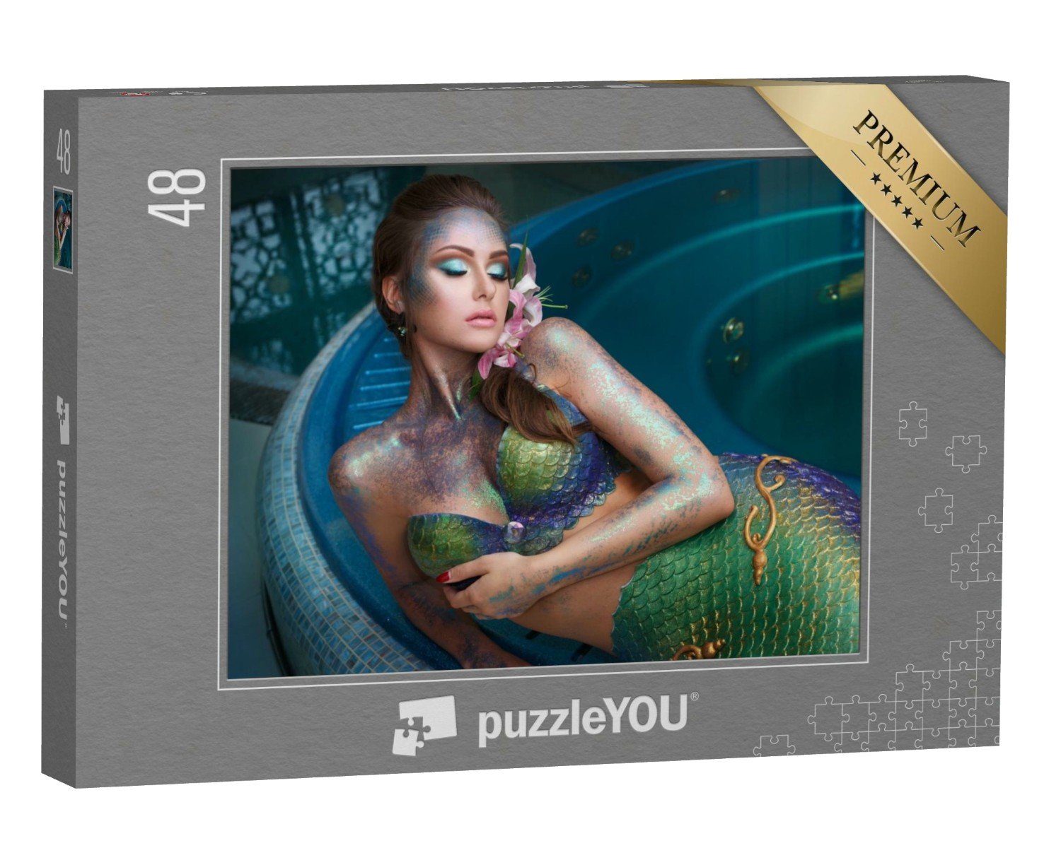 puzzleYOU Puzzle Modeporträt: Frau im Meerjungfrauen-Style, 48 Puzzleteile, puzzleYOU-Kollektionen Meerjungfrau