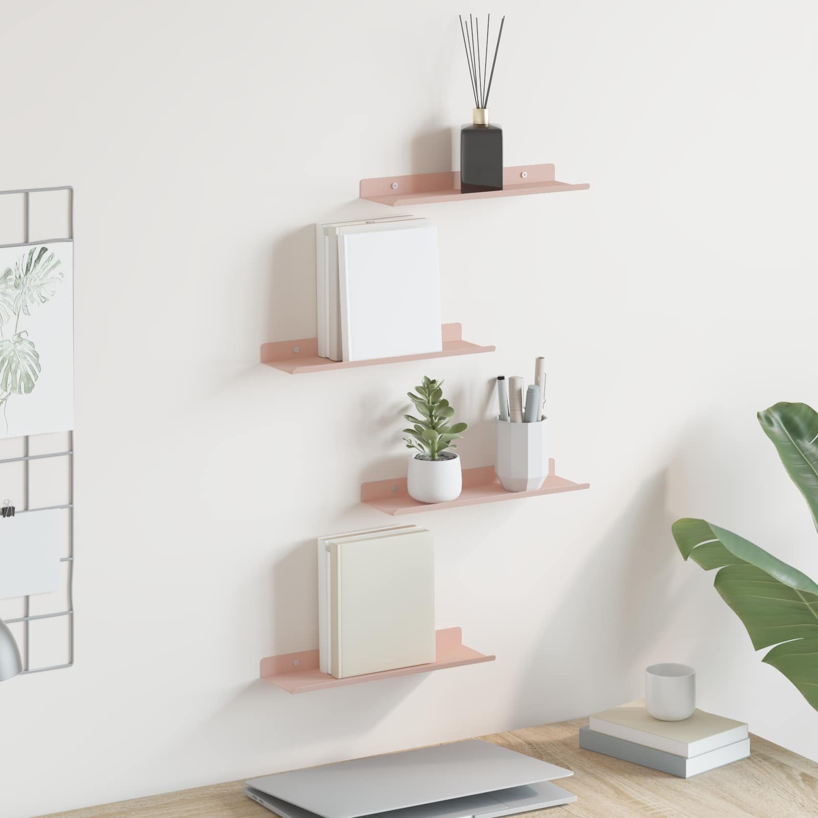 vidaXL Regal Schwebendes Regal 4 stk. Rosa 30 x 9 x 2,5 cm Stahl, 4-tlg.