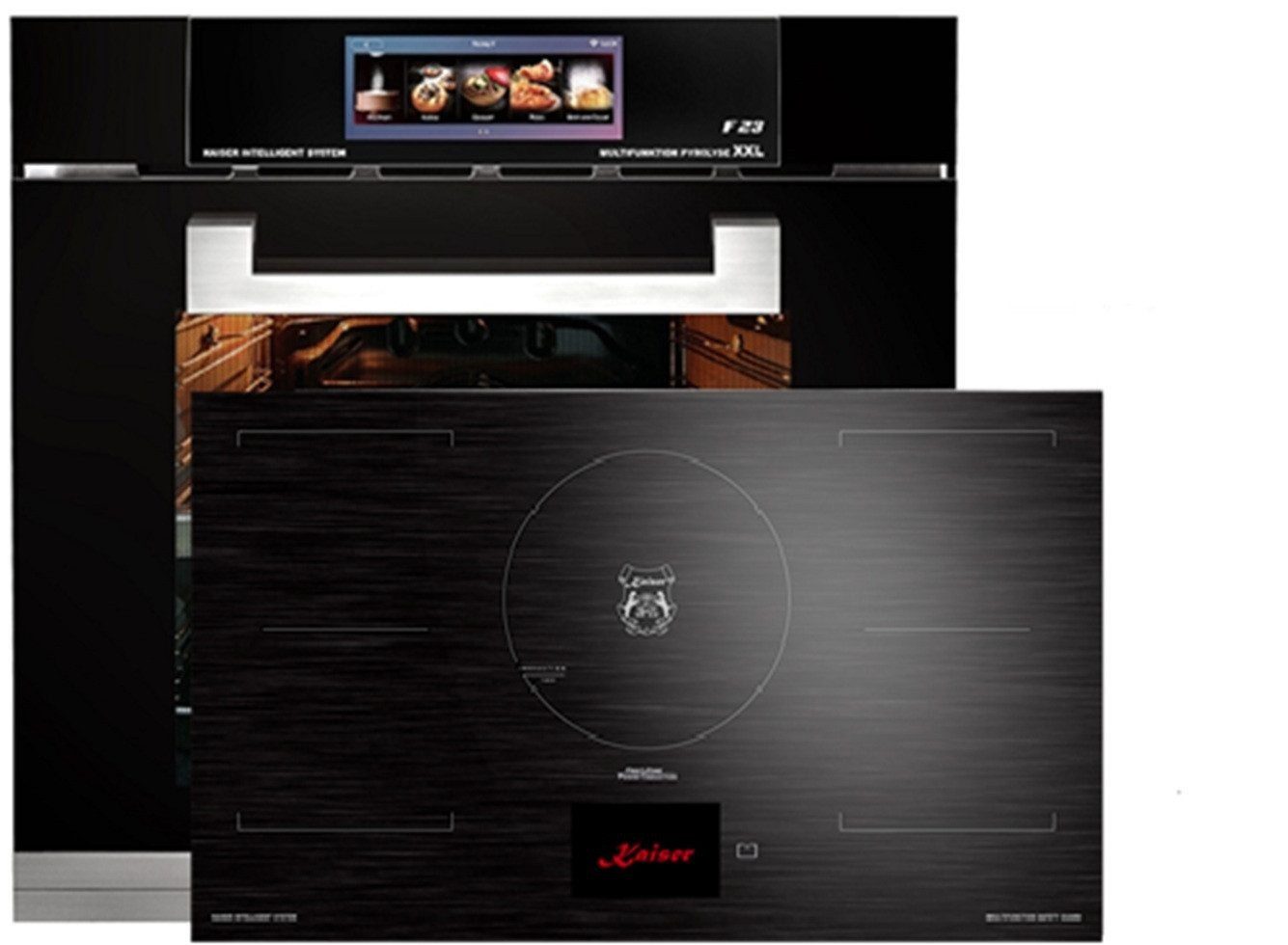 Kaiser Küchengeräte Backofen-Set Herd Set Autark Elektro Backofen, TFT Display, Air fryer,Bratautomatik,86L+Induktionskochfeld 90 cm TFT Display, FREE Zone EH 6344 N+KCT 9140 FI, mit 1-fach-Teleskopauszug