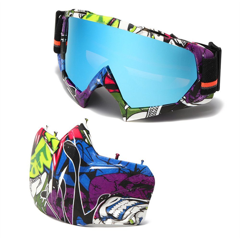 Anti-Schneebrille Blau und Rouemi Skibrille,coole Skibrille Erwachsene Sport-Antibeschlag-