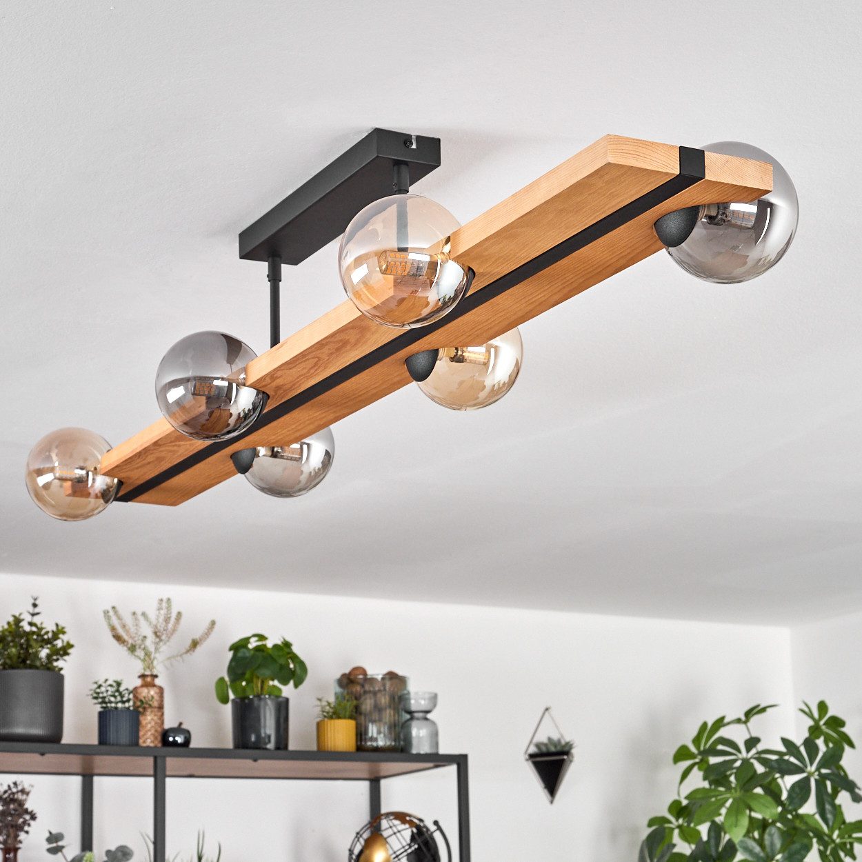 hofstein Deckenleuchte Deckenlampe aus Metall/Holz/Glas in günstig online kaufen