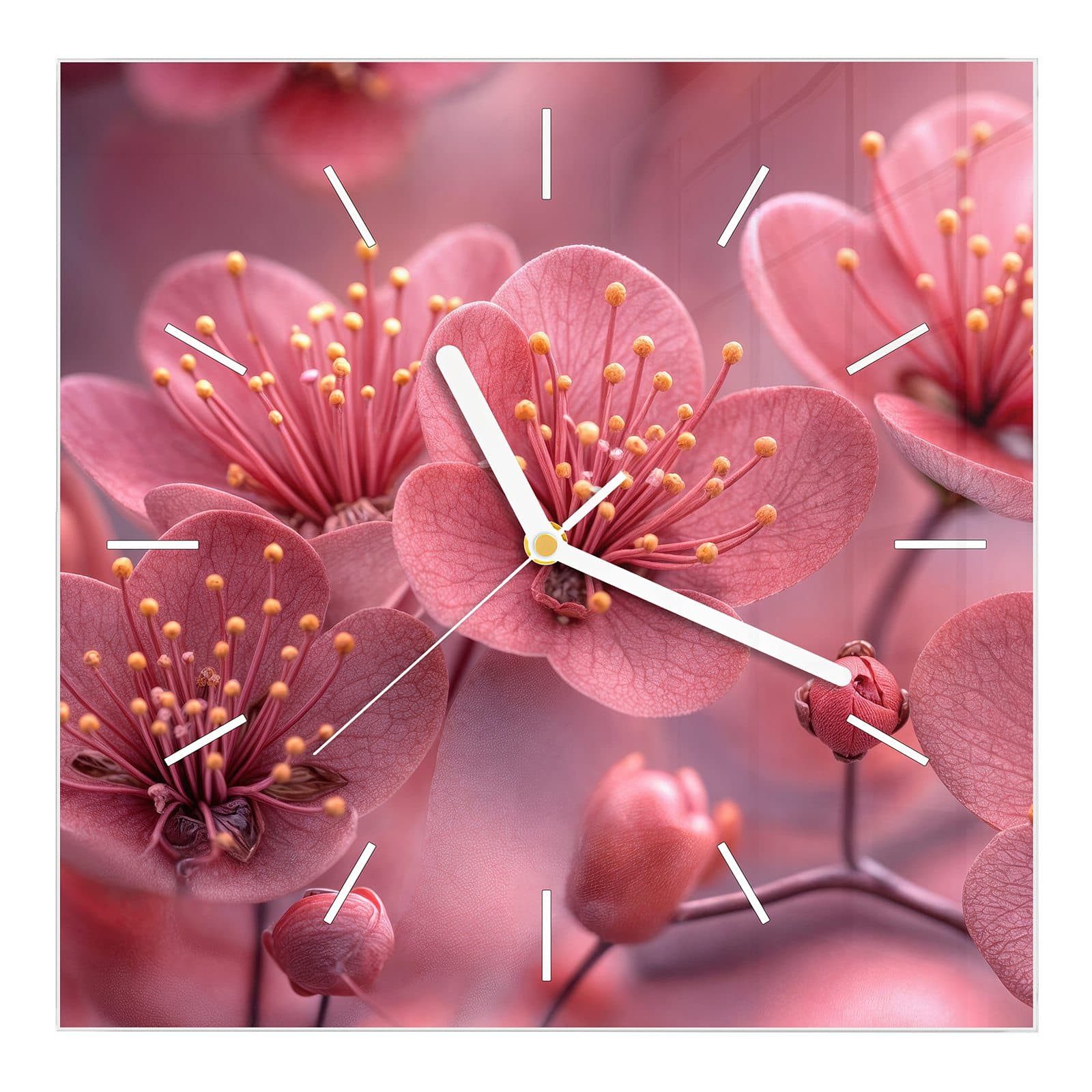 Wanduhr Glasuhr Wanduhr Wandkunst Größe 30 x 30 cm mit Motiv Kirschbaumblüten
