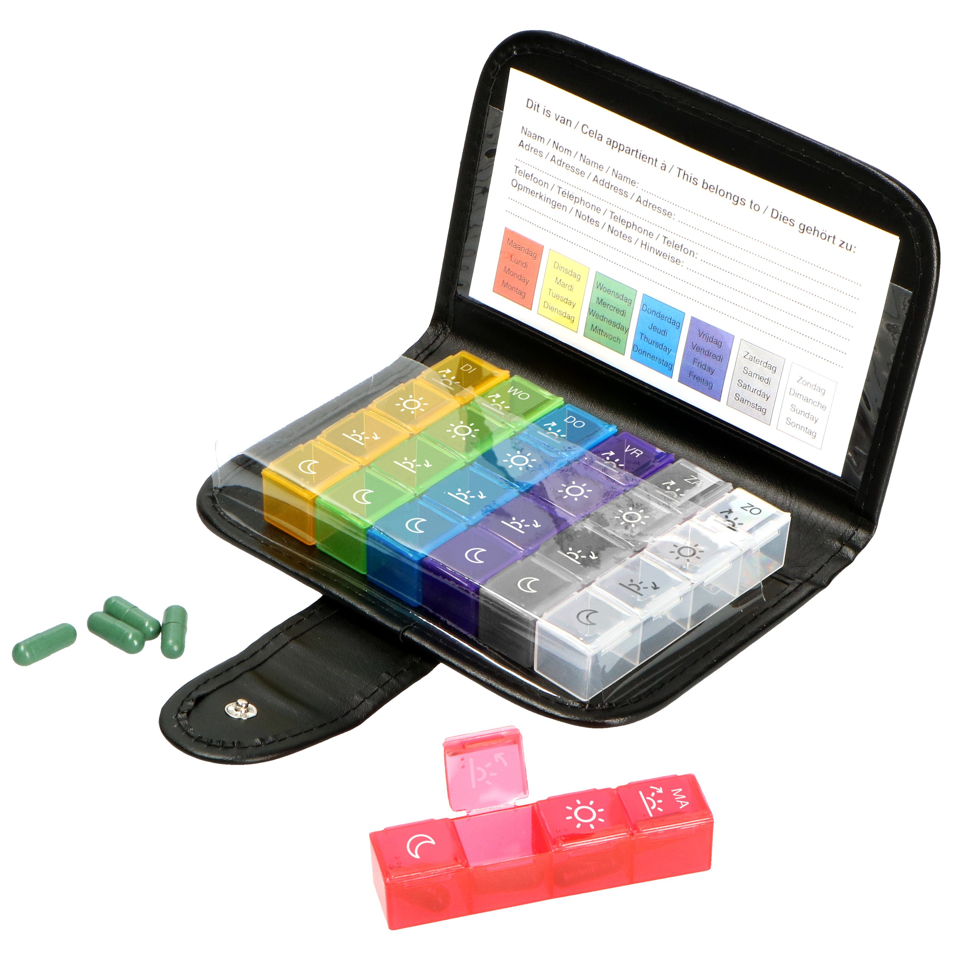 Fysic Pillendose FC-54 (1 St), farbige Markierungen, 4-Tageszeiten für je 7 Tage inkl. Reise-Etui