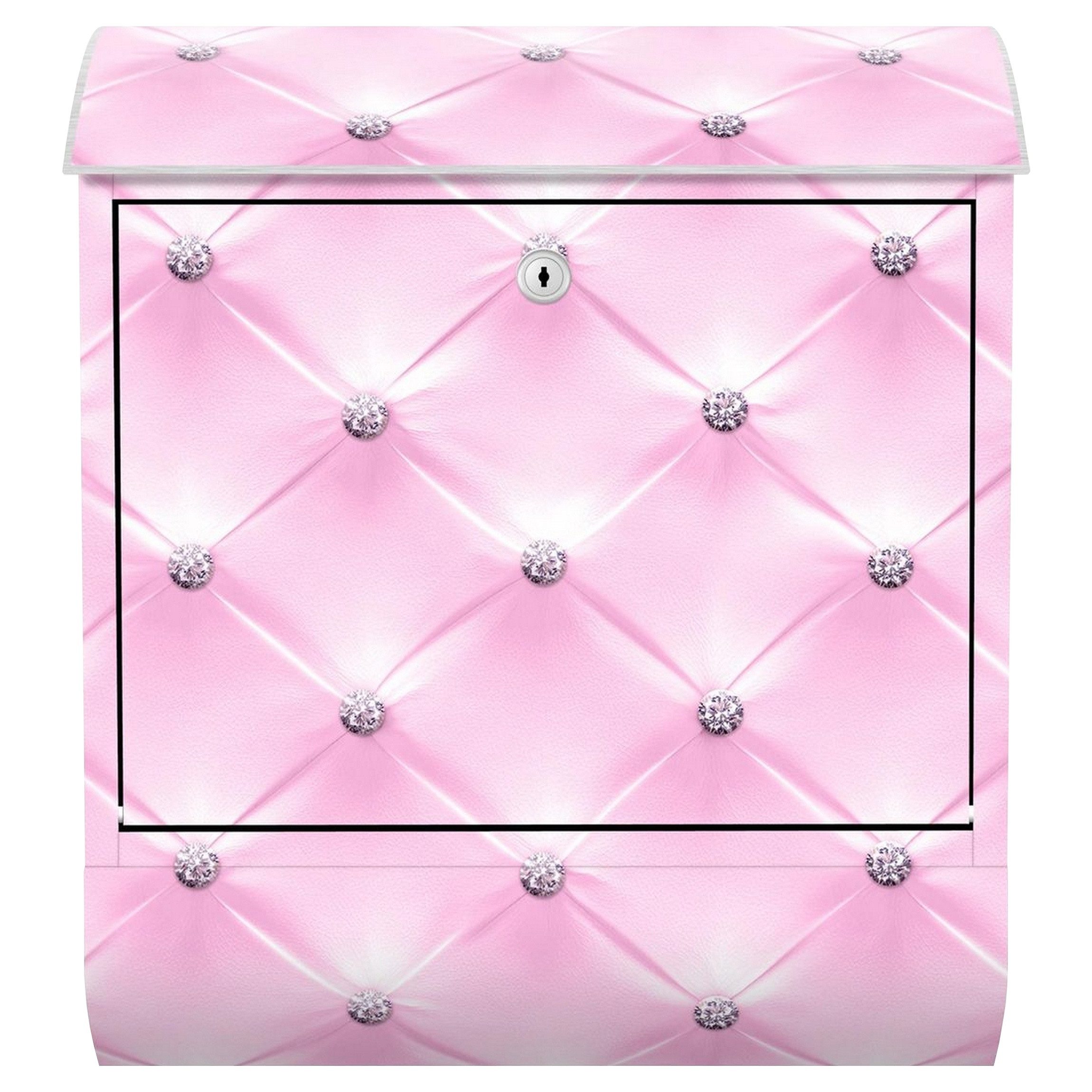 Bilderdepot24 Briefkasten Wandbriefkasten mit Zeitungsfach Motiv Diamant Polsteroptik Rosa (inkl. Zeitungsrolle und 3 Schlüssel), Motivdruck, wetterfest, UV-beständig, abschließbar, 46x39x13 cm