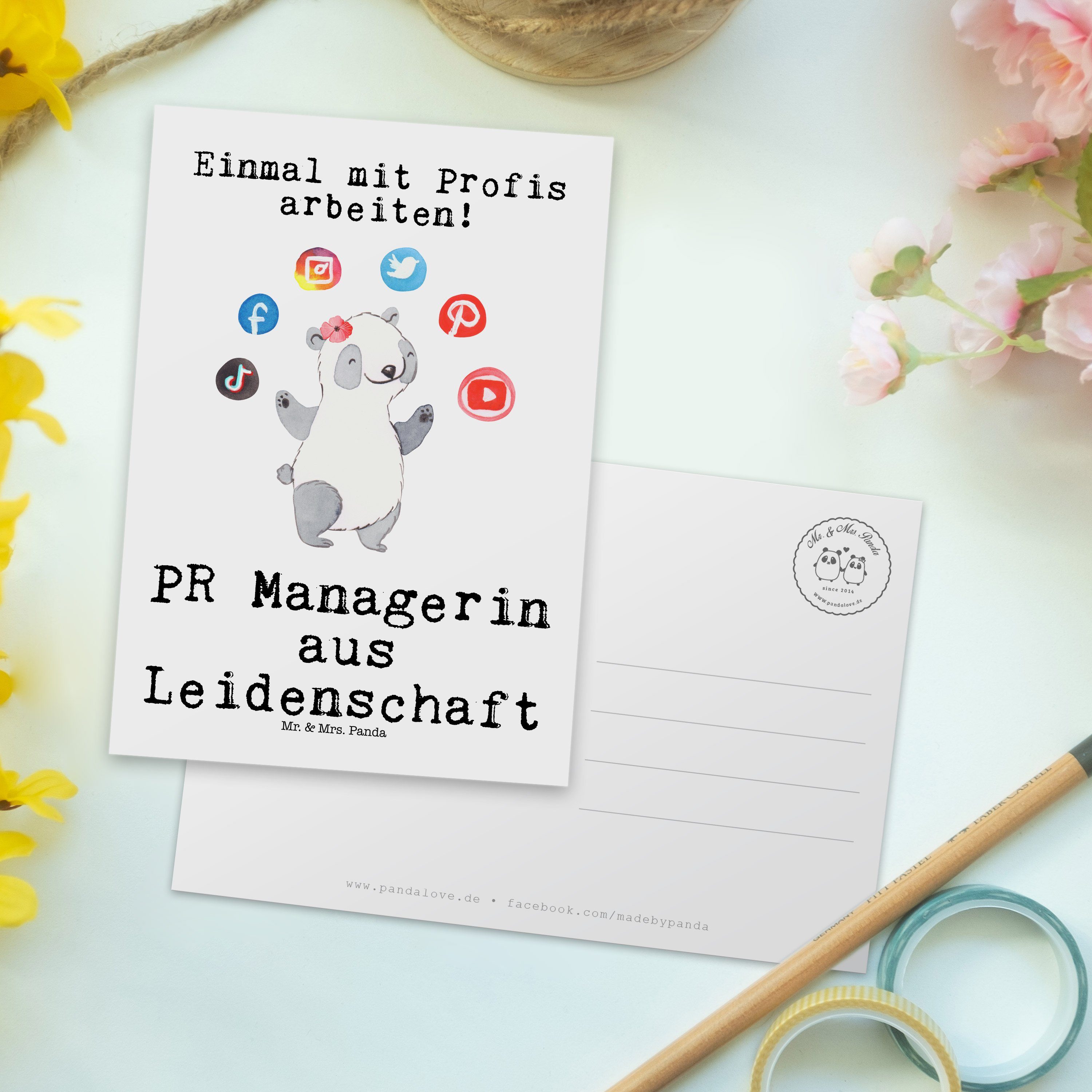Mr. & Dankeschön, Weiß PR Ausbildu Geschenk, aus - Panda Leidenschaft - Postkarte Mrs. Managerin