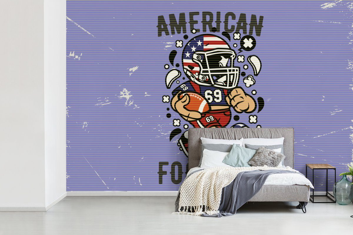 Wohnzimmer, Schlafzimmer, - Wallpaper Tapete (6 - Jahrgang, Vinyl MuchoWow Fototapete Amerika für St), Fußball Kinderzimmer, bedruckt, Matt,