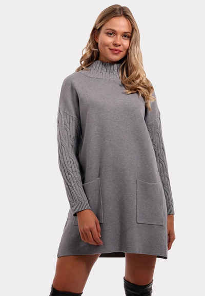 YC Fashion & Style Strickkleid Allrounder Long Pullover mit Stehkragen Basic, Casual, Langarm, in Unifarbe, mit Rollkragen