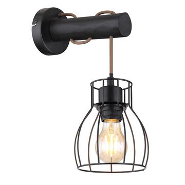 etc-shop Wandleuchte, Leuchtmittel nicht inklusive, Wandleuchte Holz Vintage Wohnzimmer Wandlampe hängend Käfigschirm