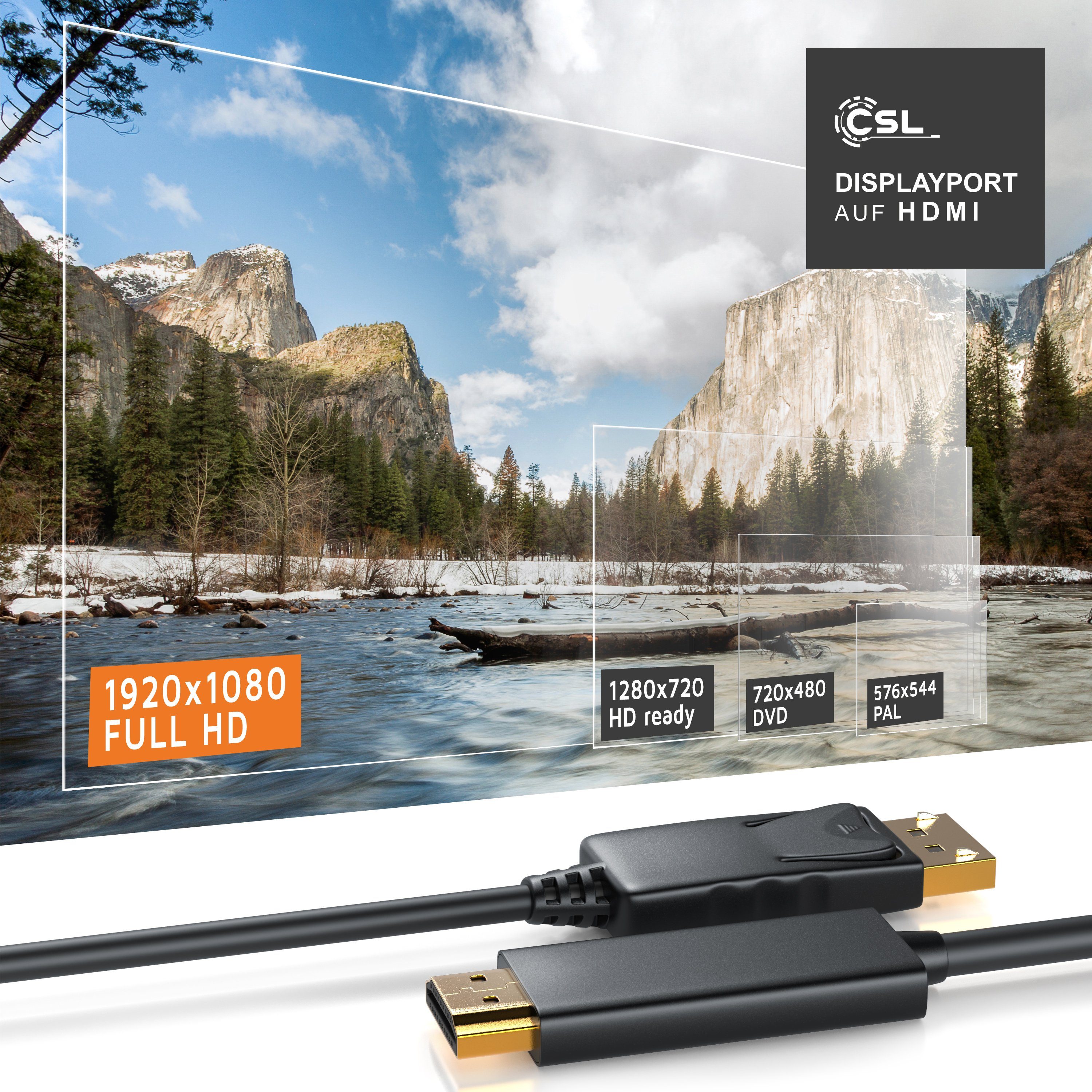 CSL DP Monitor Kabel mit Audioübertragung - 5m Audio- & Video-Kabel, DisplayPort, HDMI, (500 cm), für Gaming-Monitor und PC, flüssige, gestochen scharfe Bildwie – Bild 4 von 5