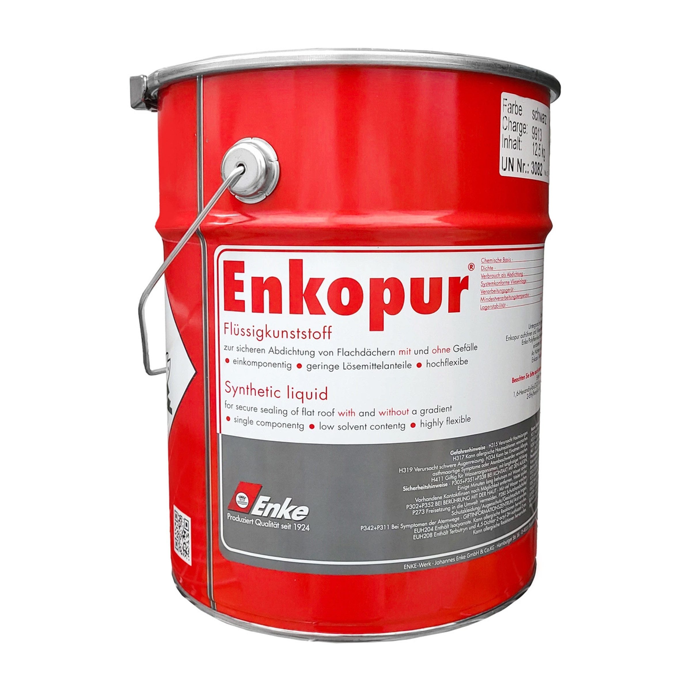 Enke Acryl-Flüssigkunststoff Enke Enkopur 12,5kg 1K PUR-Abdichtung Schwarz für Dach & Balkon