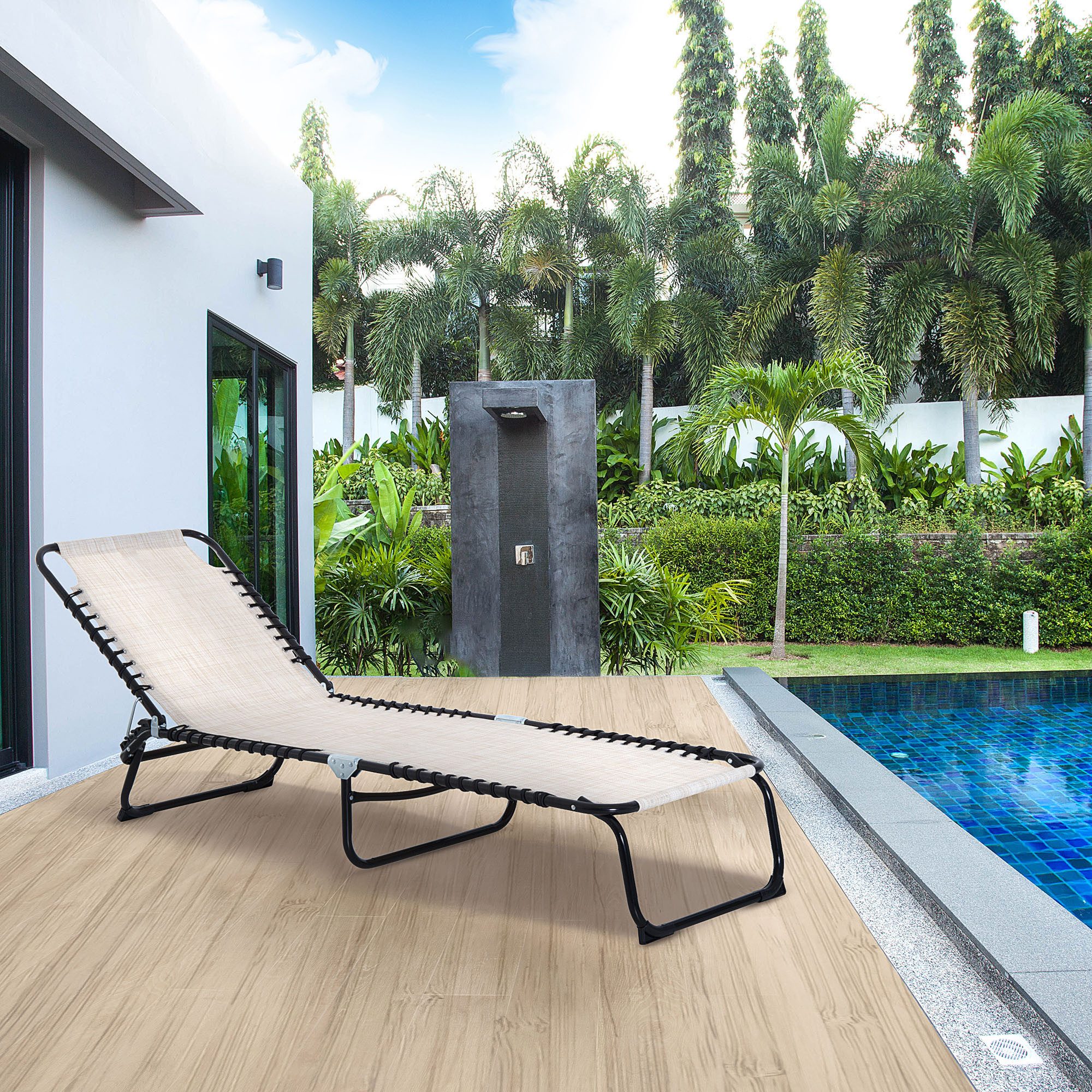 CHICFURN Gartenliege Faltbare Sonnenliege in Beige aus Stahl & Mesh-Stoff, 197x58x76 cm, Packung, 1 St., mit 4‑stufig verstellbarer Rückenlehne für Terrasse & Strand, Gartenliege, Leichte Relaxliege für entspannte Stunden im Freien