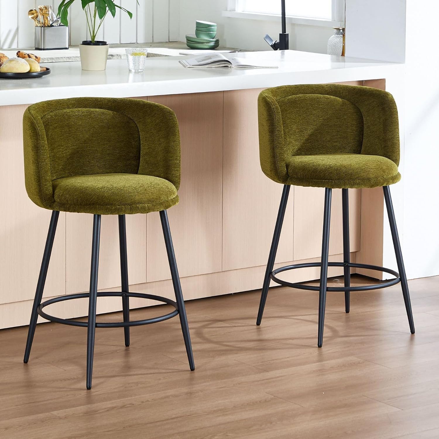 WAHSON OFFICE CHAIRS Barhocker Barhocker 2er mit Lehne, Moderner Barstuhl aus Chenille für Küche