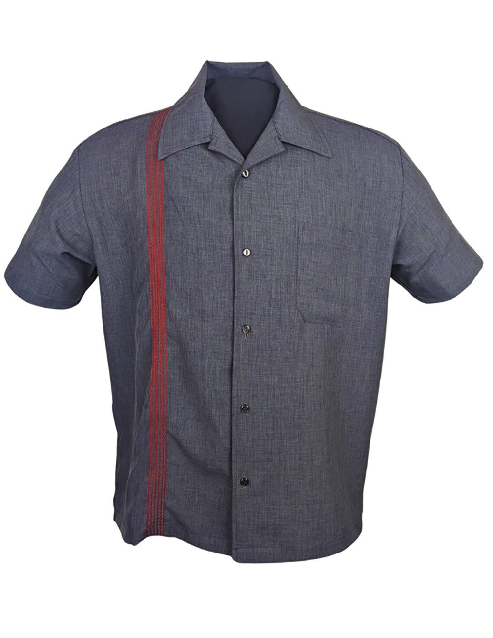 Steady Clothing Kurzarmhemd The Jacob Charcoal Grau Vintage Bowling Shirt Retro