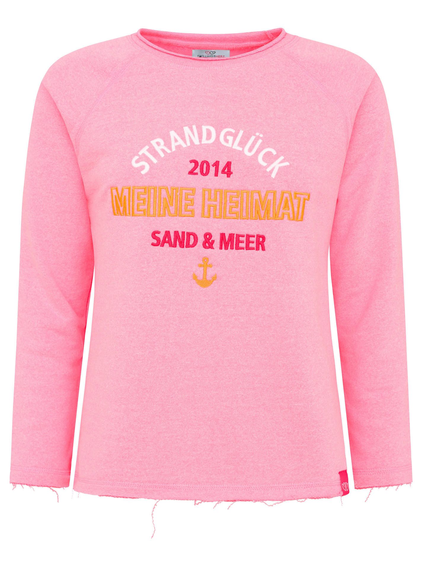 Zwillingsherz Sweater "Strandglück 2014" mit Used-Look günstig online kaufen