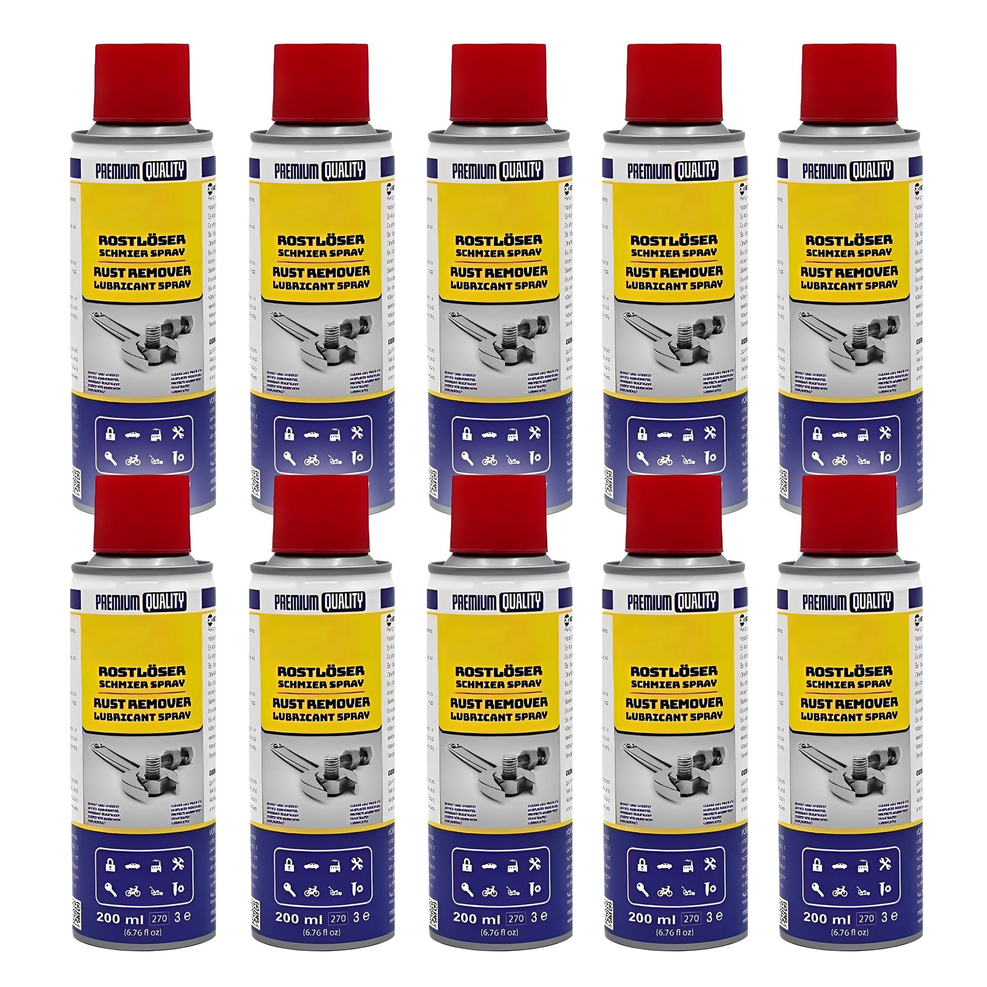ARLI 10x Rostlöser Schmier Spray Rostentferner (200 ml, [10-St. Rostentferner Kontaktspray Schmiermittel - Premium Quality)