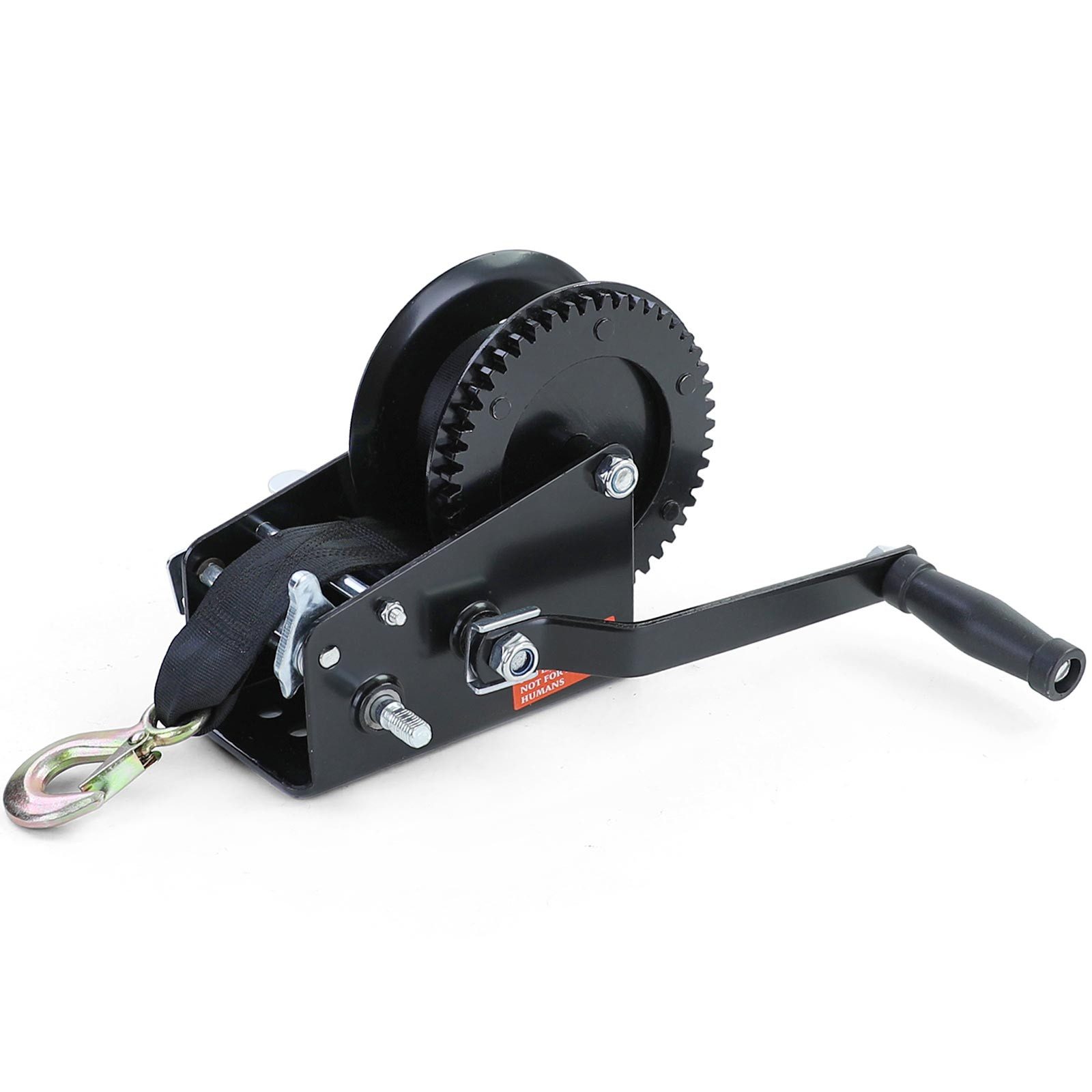 Seilwinde Premium Handwinde mit Gurt 1500kg 8 Meter Schwarz für PKW Anhänger